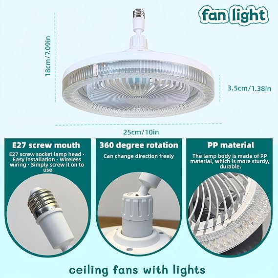 Ceiling Fan with Light, 10in E27 Ceiling Fan Light with Remote | 3000K-6500K Dimmable Fan Lights Ceiling for Bedroom,3 Speeds Light Fan Ceiling,Quiet LED Ceiling Fan with Lights [Energy Class F]