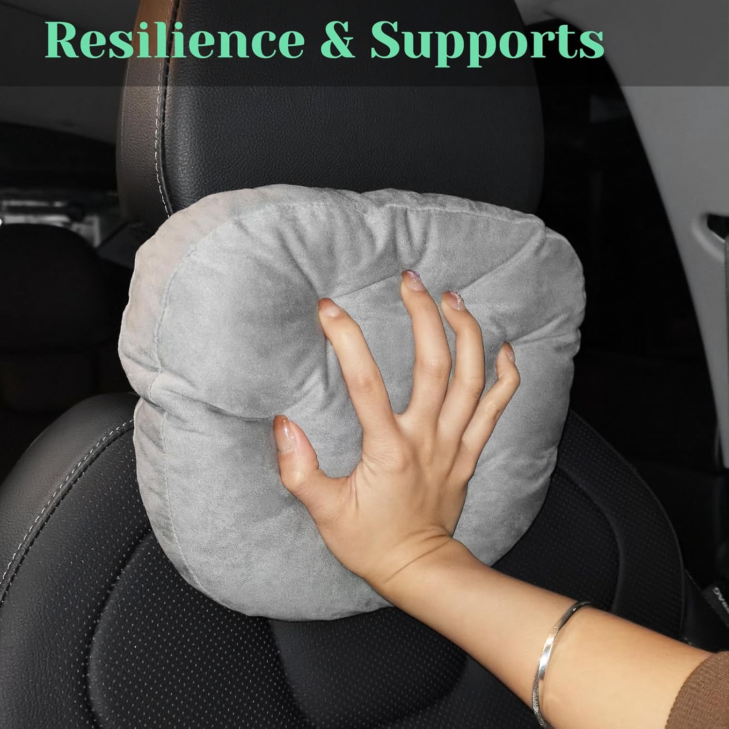 1 Pack Universal Car Headrest & Neck Support Pillow Soft Auto Seat Headrest Neck Rest Cushion for Driving with Adjustable Strap, Memory Cotton and Removable Cover, Ergonomic Design Gray