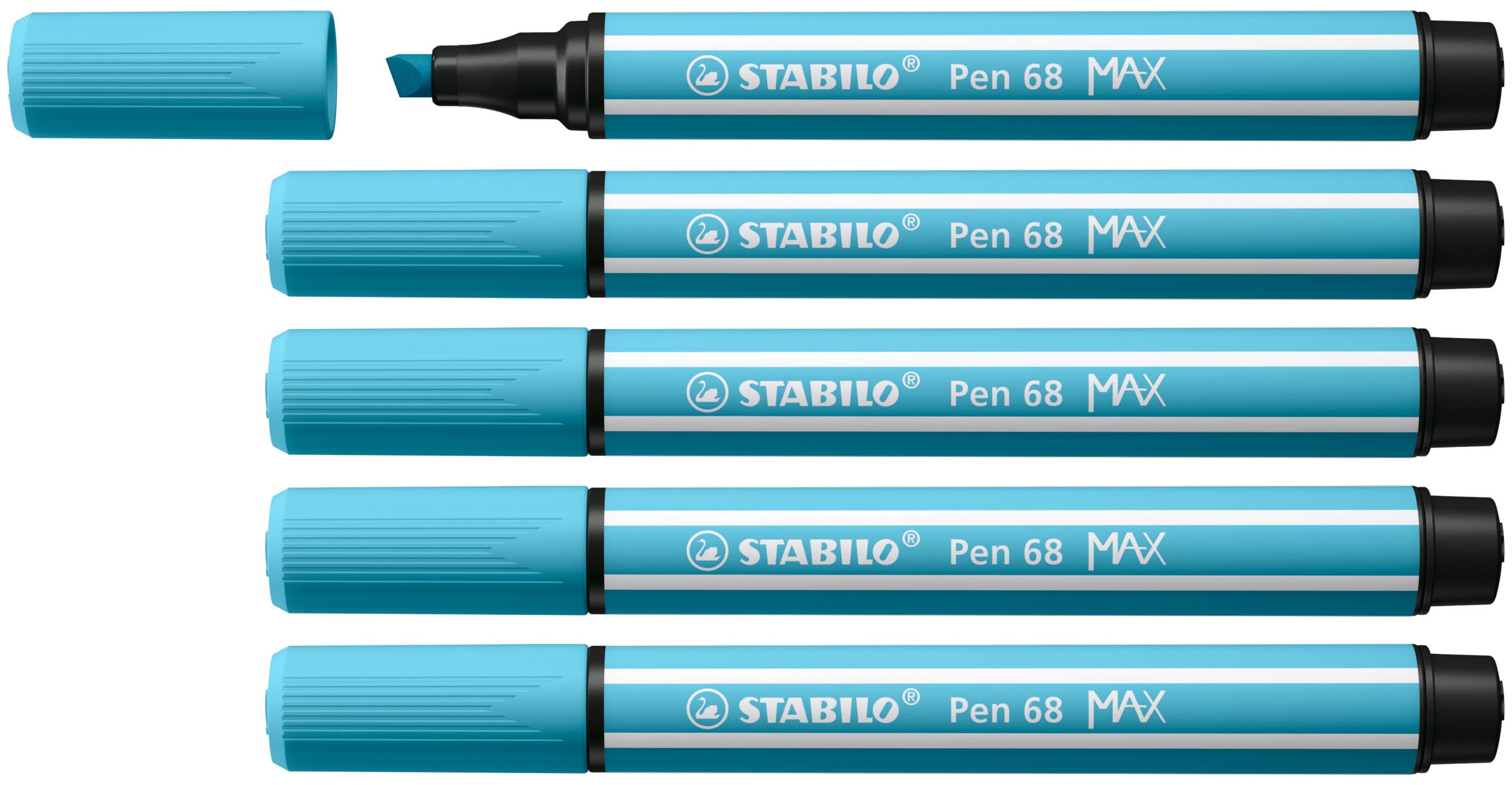 STABILO Pen 68 MAX - Premium Fibre-Tip Pen with Chisel Tip - ARTY - Pack of 5 - Azure