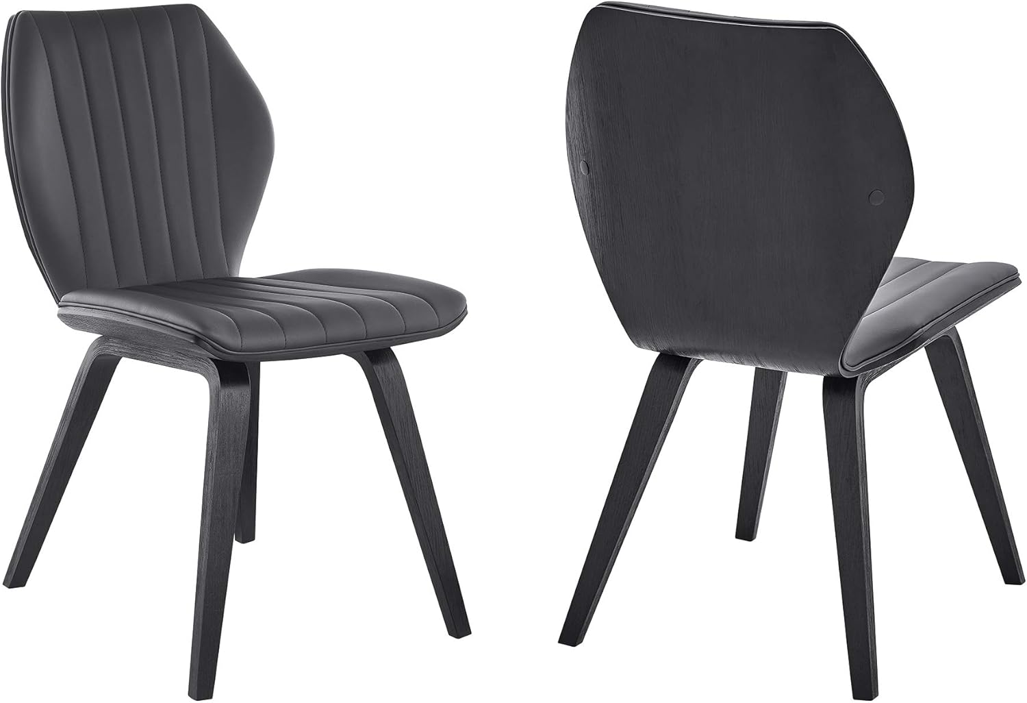 Armen Living Ontario Faux Leather and Wood Dining Chairs-Set of 2, 19" Seat Height, Gray/Matte Black - Chairs