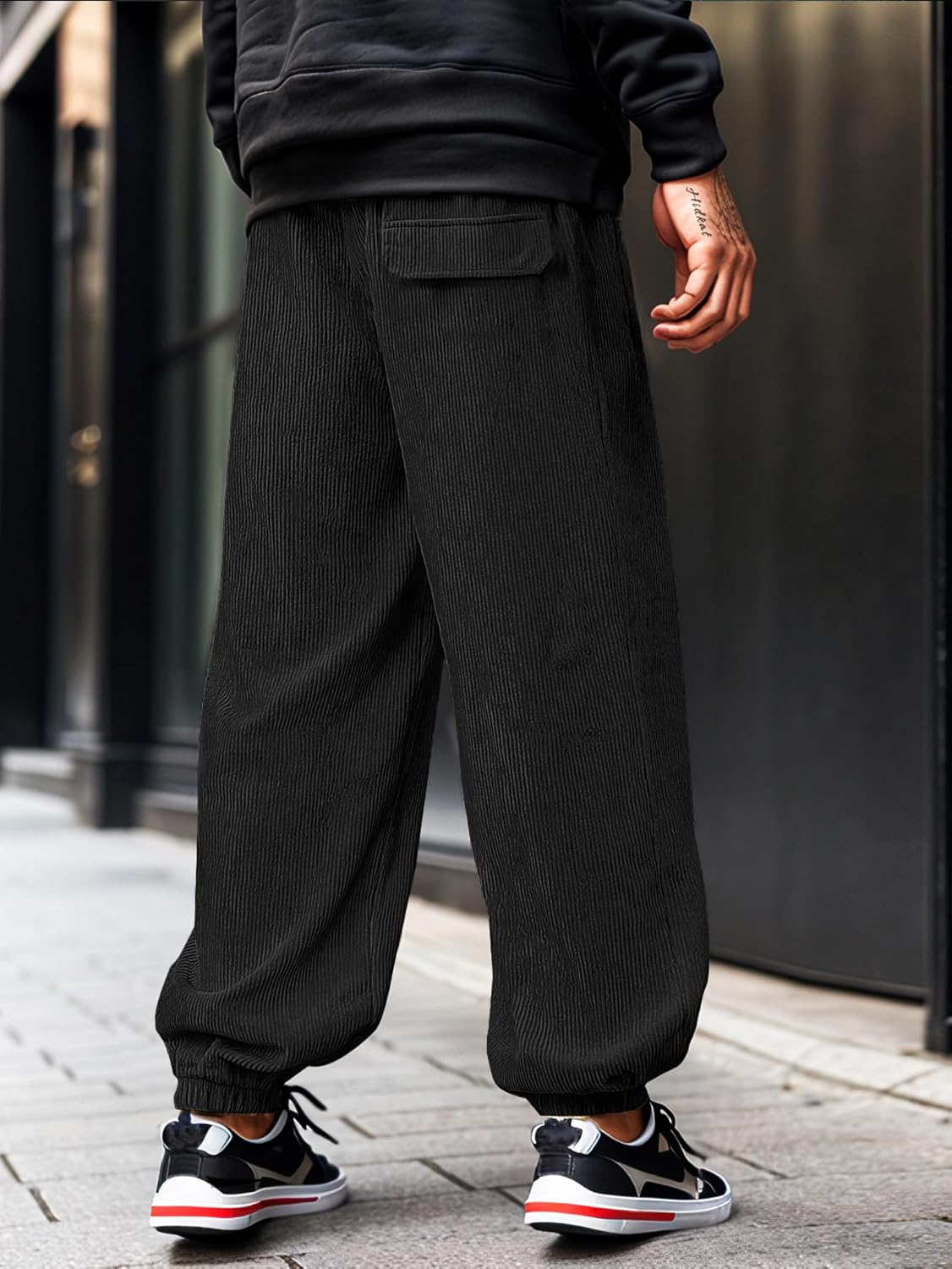Men's Corduroy Joggers with Elastic Waist & Drawstring - Tapered Casual Pants Comfort Fit - Image 2