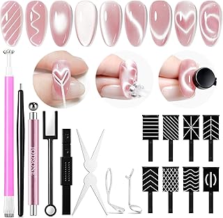JODSONE Cat Eye Magnet Set for Nails,17PCS CatEye Magnet Tools for Cat Eye Gel Polish,Nail Art Magnet Kit with 3 in 1 Magnetic Pen,Heart French Black Hole Guides for DIY Salon