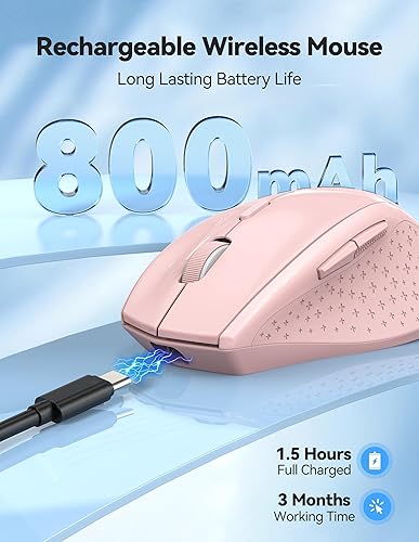 Miniatura 2 de TECKNET Ratón inalámbrico recargable, mouse para computadora portátil, 2.4G USB para computadora, inalámbrico, 6 botones 6400 DPI, ratones