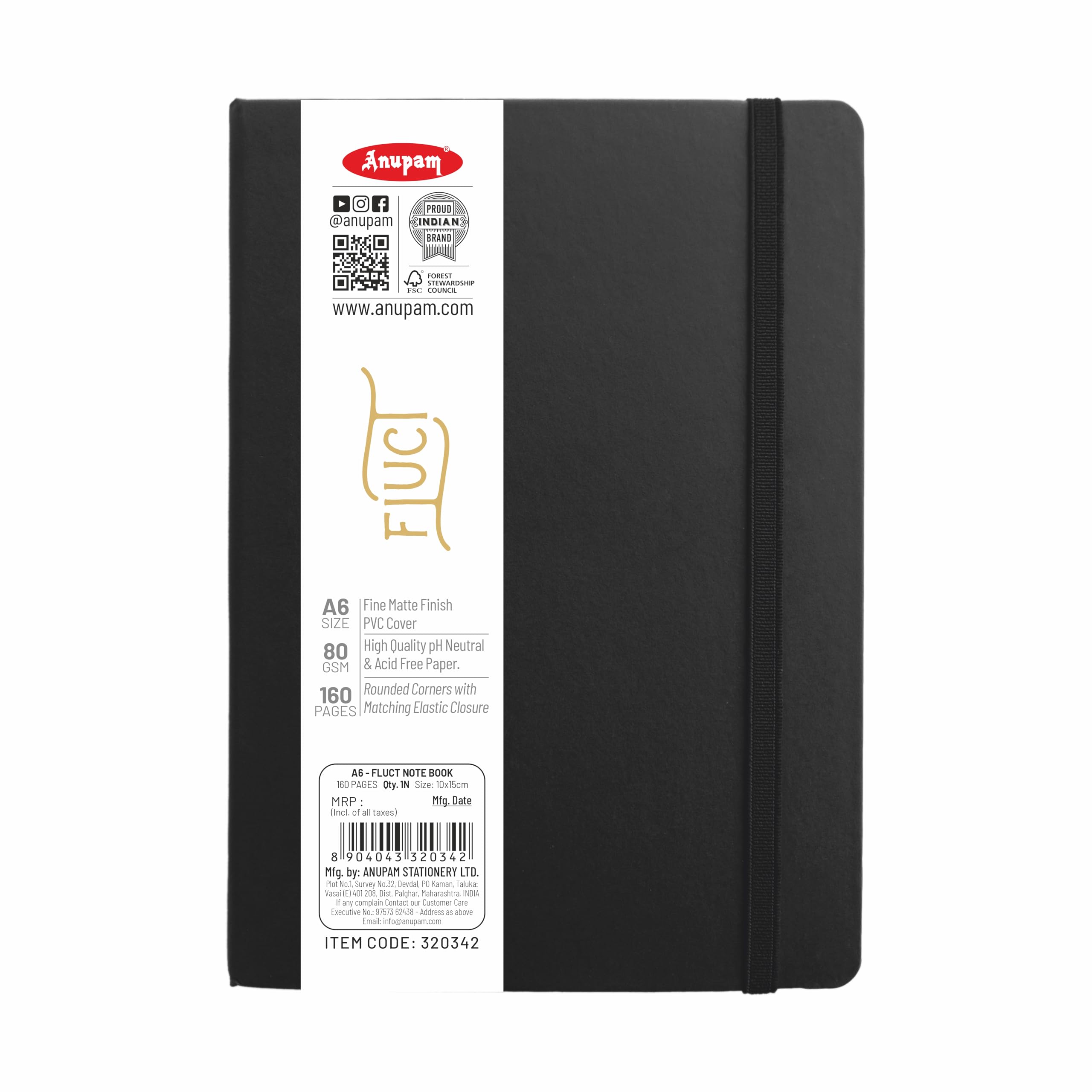 Anupam Fluct liniertes Tagebuch, 160 Seiten liniertes Notizbuch, liniertes Tagebuch, 80 g/m² Papier, dickes Tagebuch, A6, mattes Finish, PVC-Einband, Tagebücher zum Schreiben, Büro, Schulbedarf,
