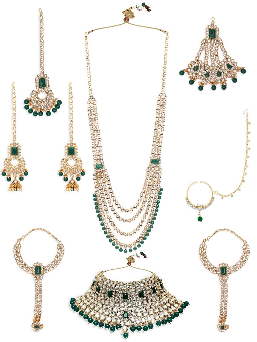 See full amazon price history chart for OOMPH Jewellery Green Kundan Jadau 7 Piece Dulhan Bridal Wedding Nikah Jewellery Set with Maangtikka, HathPhool,Passa & NoseRing (EGO2-MTGO2-BGO2-LNGO2-NRGO2-SGO2-CNGO3(7)_Z1) OOMPH Jewellery Green Kundan Jadau 7 Piece Dulhan Bridal Wedding Nikah Jewellery Set with Maangtikka, HathPhool,Passa & NoseRing (EGO2-MTGO2-BGO2-LNGO2-NRGO2-SGO2-CNGO3(7)_Z1) (B0D7W22CHD) Amazon Price History, Amazon Price Tracker