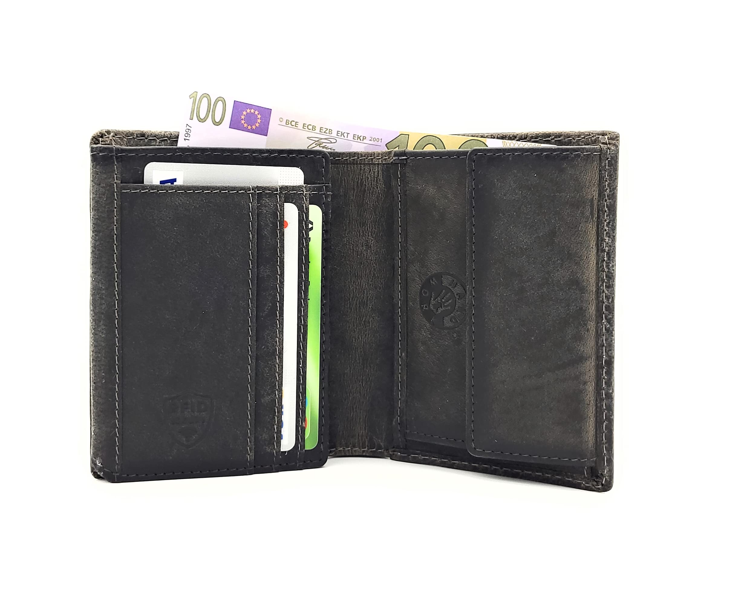 Biker Geldbörse mit Kette naturbelassenes Hunterleder Portemonnaie mit RFID Schutz Totenkopf, Gris Neutral, medium, Contemporáneo
