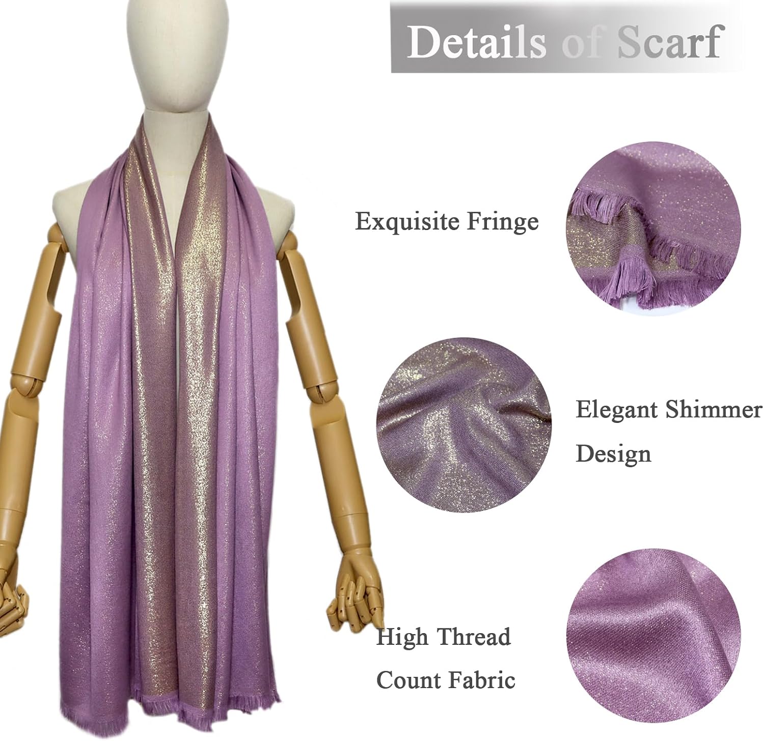 Gragengs Women's Sparkling Metallic Pashmina Shawls and Wraps Long Party Scarf Solid Color Two Tone - Image 3