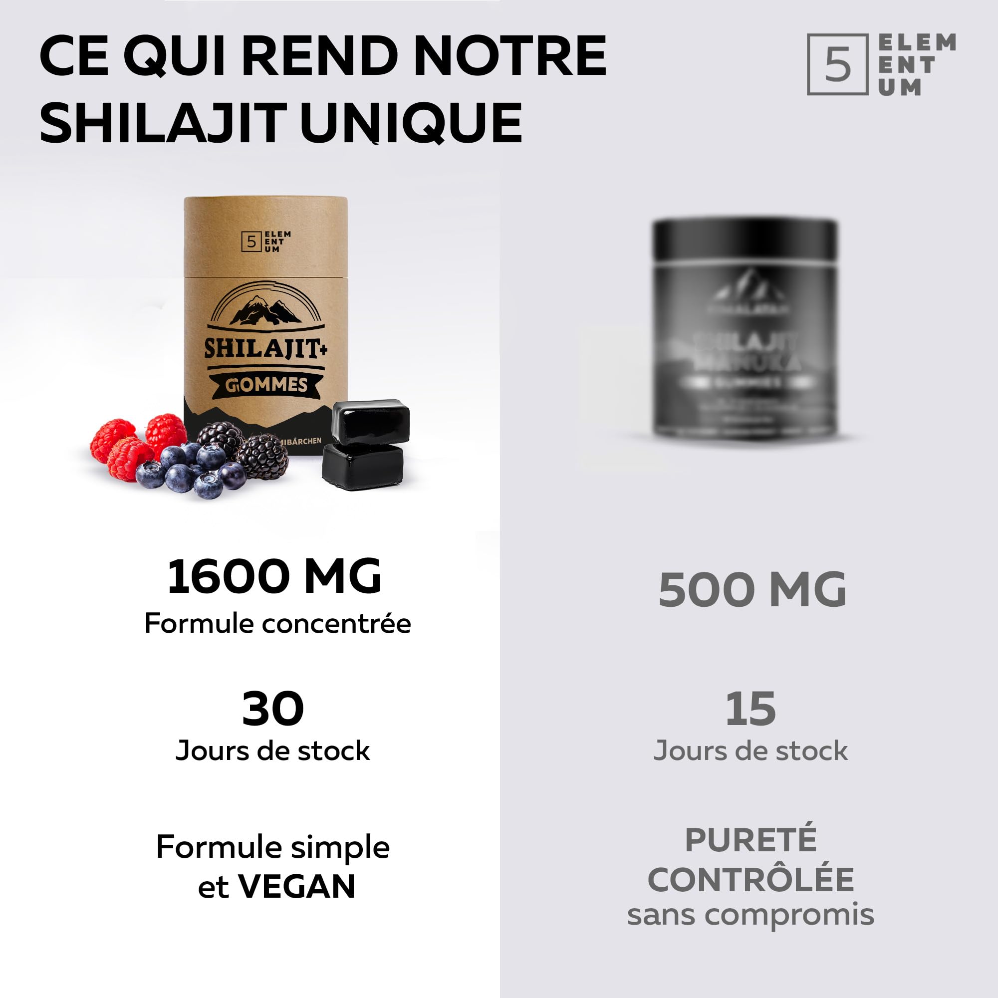 Shilajit Gummies Pure Himalaya – 60 Gommes Naturelles Sans Sucre, Vegan – 1600 mg par Jour avec Baies Tibétaines – Shilajit Pur Original – Goût Agréable, Fabriqué en Allemagne