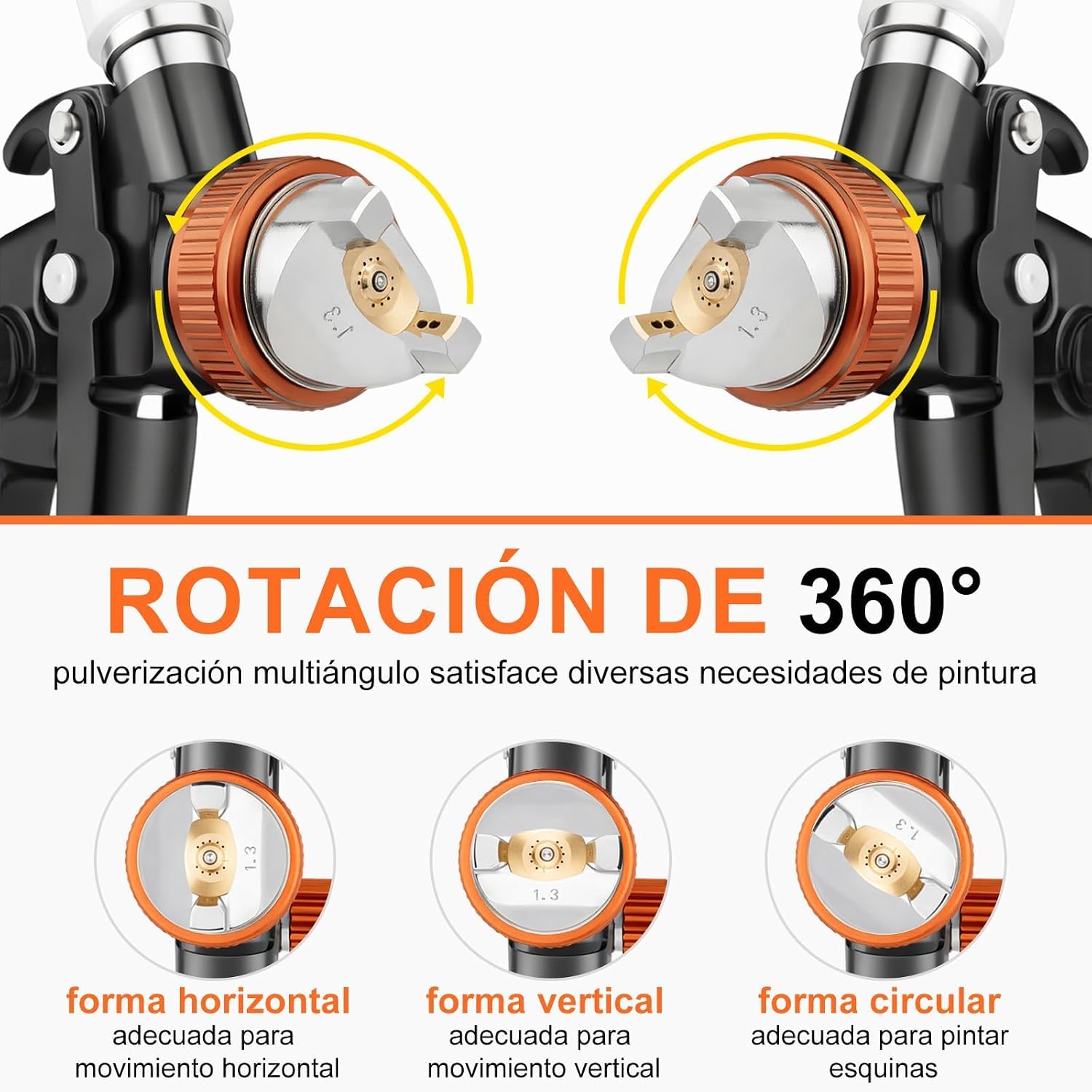 Pistola a spruzzo R500 LVLP con 3 ugelli da 1,3/1,5/1,7 mm, spruzzatore di vernice automatica flusso regolabile, pistola per vernice A610 per auto (Nero-arancione)