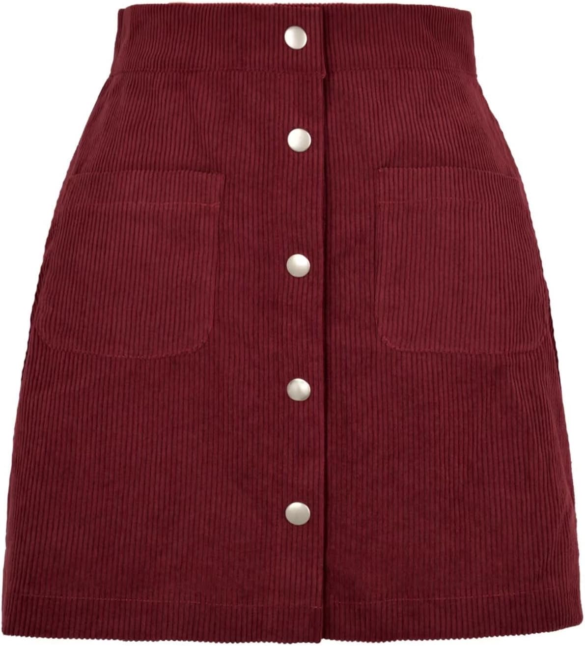 Sheface Women's Corduroy Button Down Mini Short Skirt High Waist A-line Wrap Skirts with Pockets - Image 6