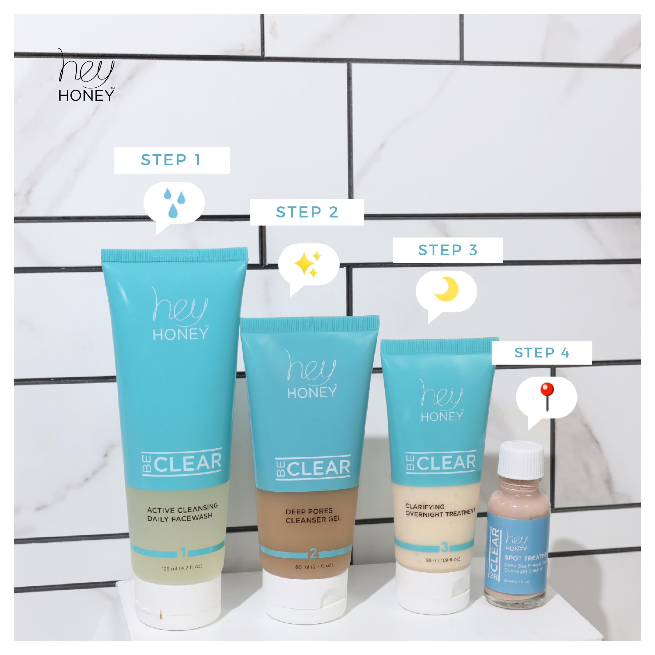 Hey Honey Skincare Be Clear - Acne Spot Treatment Overnight, Pimple Drying Lotion, Use Over Zits Whitehead & Blemishes 1 OZ