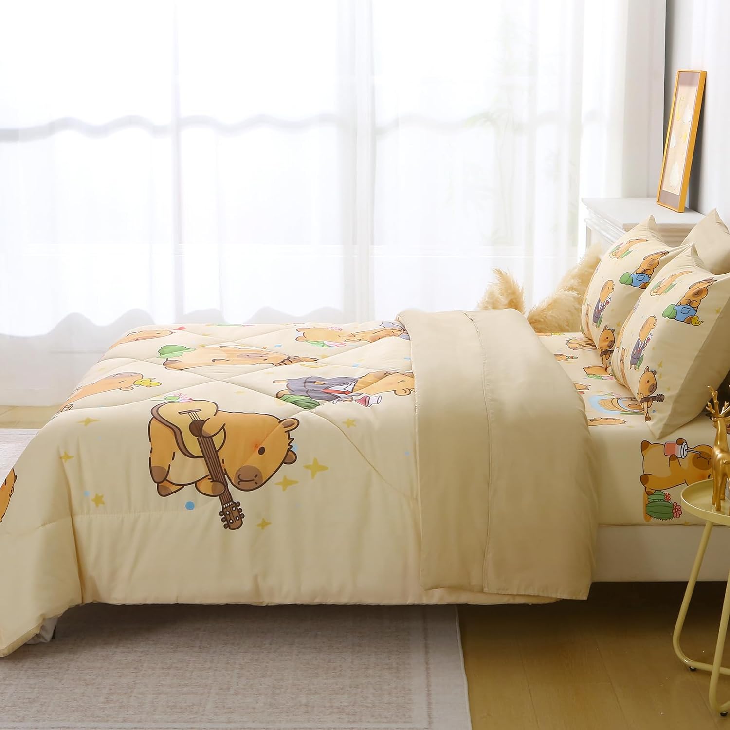 7 Piece Capybara Comforter Set Twin Size Cute Cartoon Capybara Bedding Set Super Soft All Season Bedroom Decor for Kids Girls Boys Teens Birthday Choice