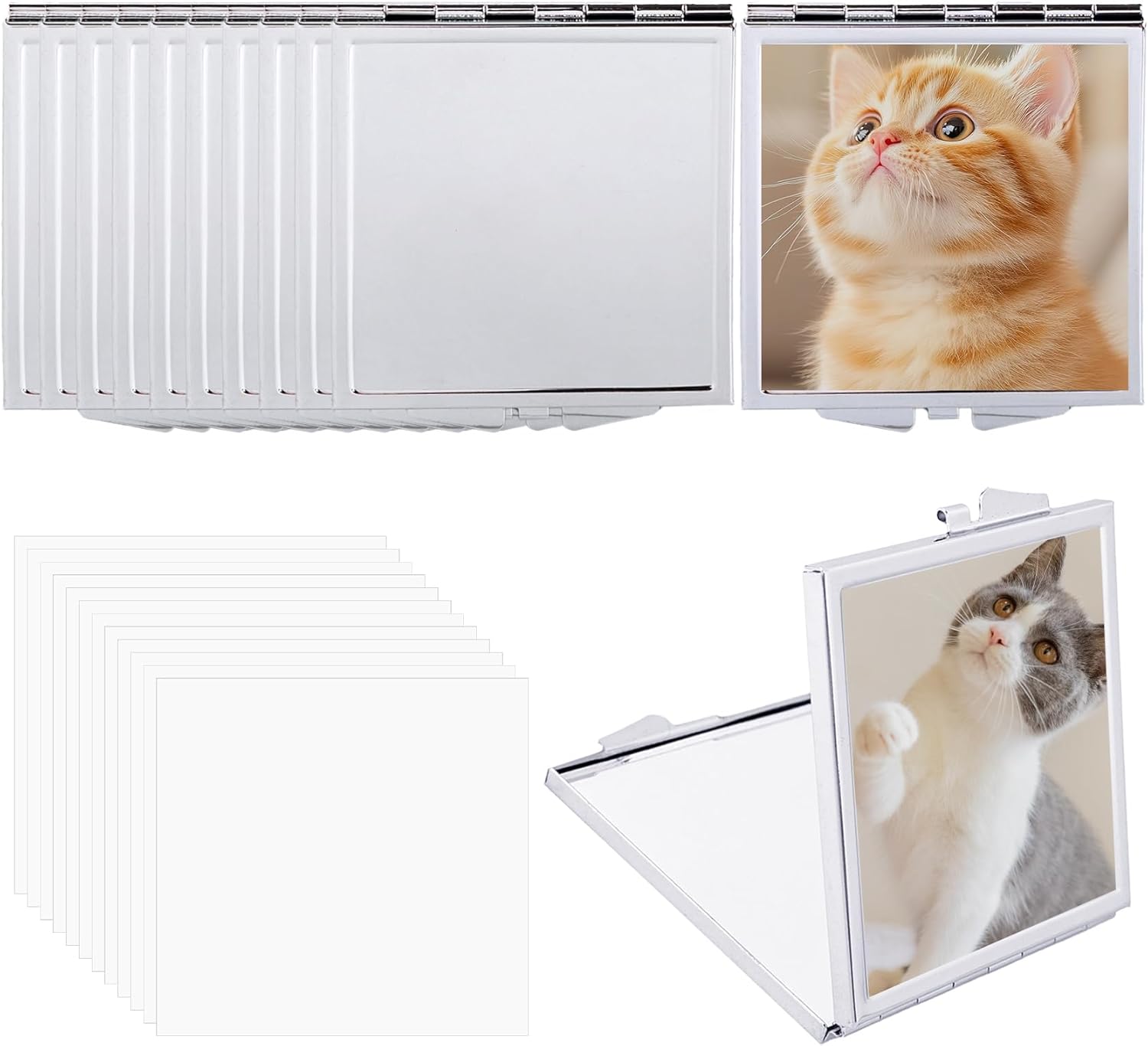 Framendino, 12 Pack Sublimation Folding Compact Mirror Blank Square for Women Makeup Travel Pocket