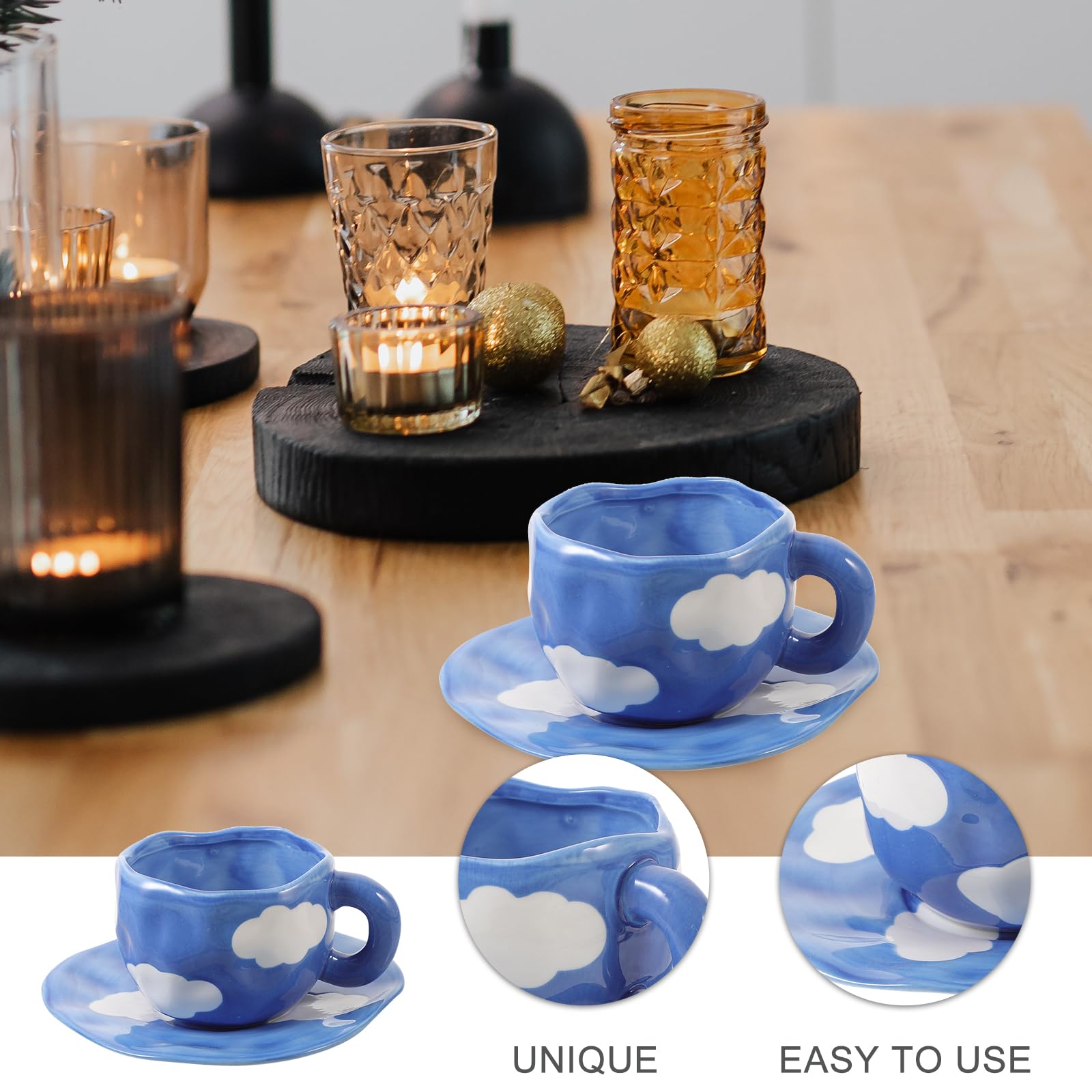 TOPBATHY Taza de Desayuno de Cerámica Azul 201-300ml, Juego 1 | Café y Té, Uso en Oficina o Cafetería, Diseño Sencillo Líneas Bonitas, Uso Versátil