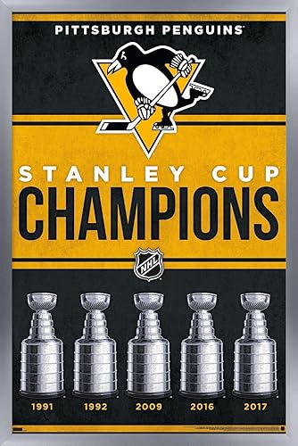Trends International NHL Pittsburgh Penguins - Póster de pared Champions 23, 22.37 x 34.00 pulgadas, versión enmarcada de madera de granero