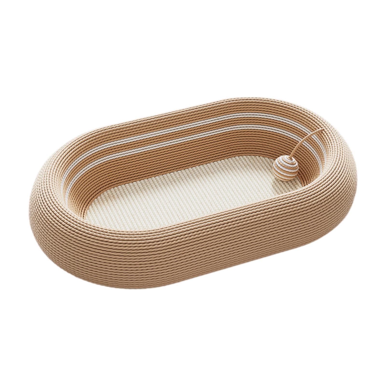 Griffoir pour Chat Corbeille à Gratter Spacieuse Couchage pour Félin Tapis de Griffade et Jouet en Sisal Adapté pour Le Sommeil et L'Entraînem, Brun Blanc