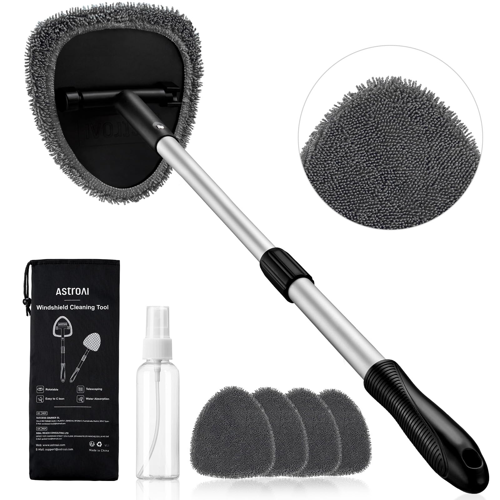AstroAI 32" Ultra-Long Windshield Cleaner Tool &amp; Car Interior Detailing Kit