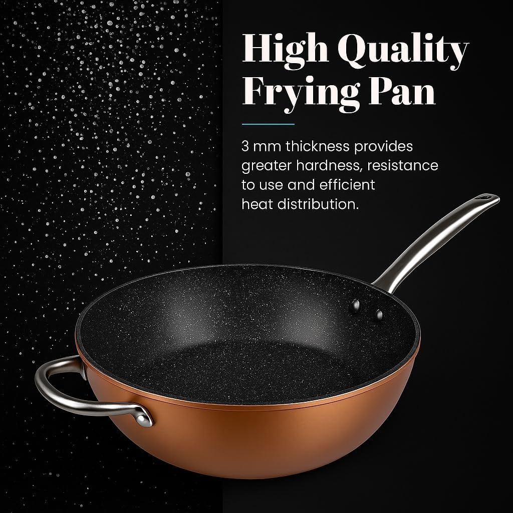 WECOOK! Professional Honda Forged Aluminium Frying Pan 32 cm, Induction, Non-stick Ecological PFOA-free, 2.8 mm Thick, Stainless Steel Handle, Copper Colour, Suitable for All Kitchens, Ceramic, Gas,
