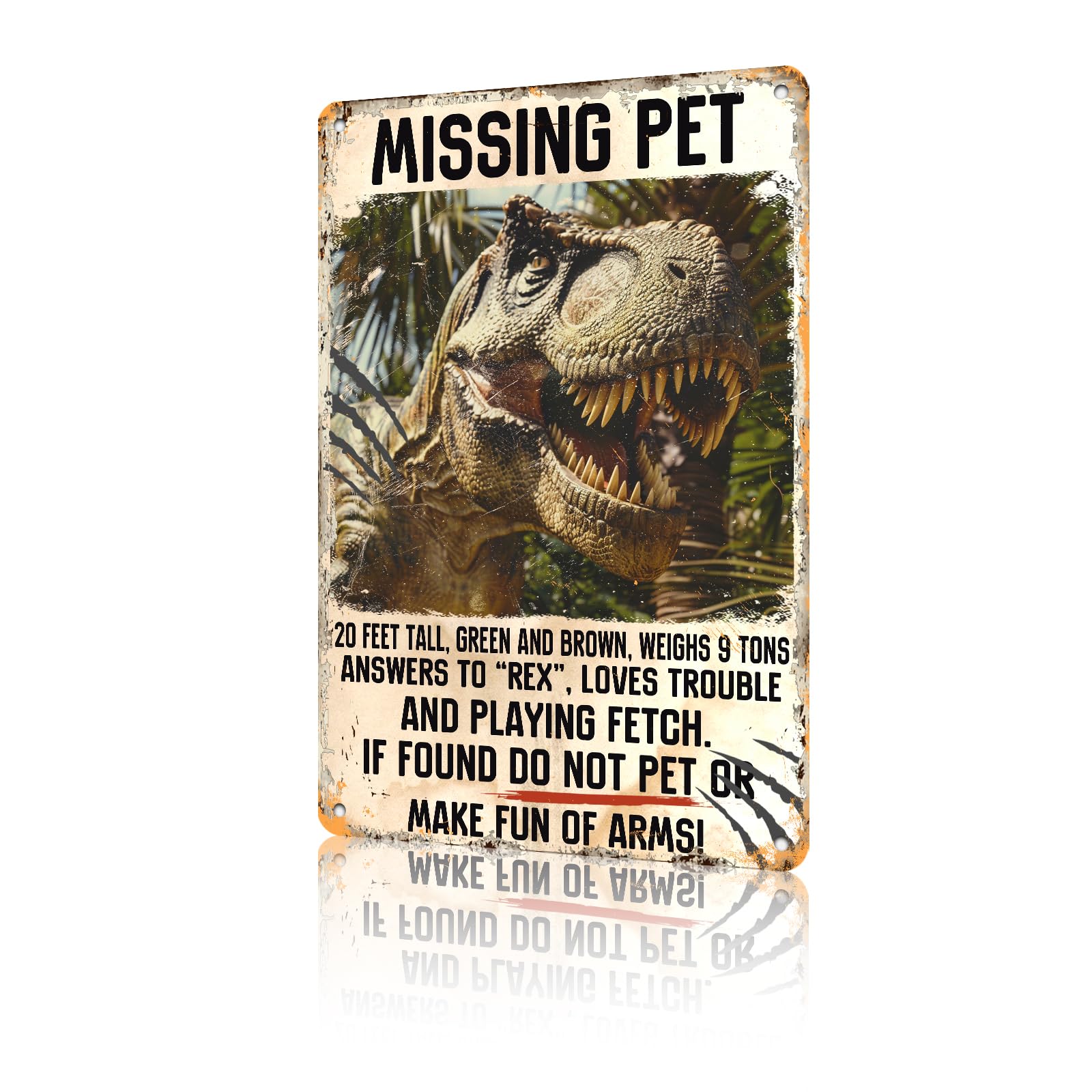 Anceky Funny Metal Tin Sign Dinosaur Missing Pet Sign Retro Wall Decor for Indoor Bedroom Bar Home Yard Cafe 12×16 Inch