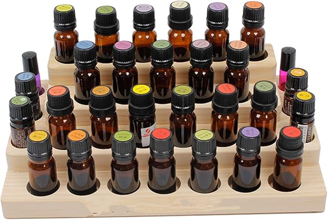 RoseFlower Wooden Essential Oil Storage Box Presentation Display Rack Stand Holder, Holds 30 Bottles - Aromatherapy Carrier Nail Polish Organizer Fragrance Container - Keep Your Oil Safe & Space Saver