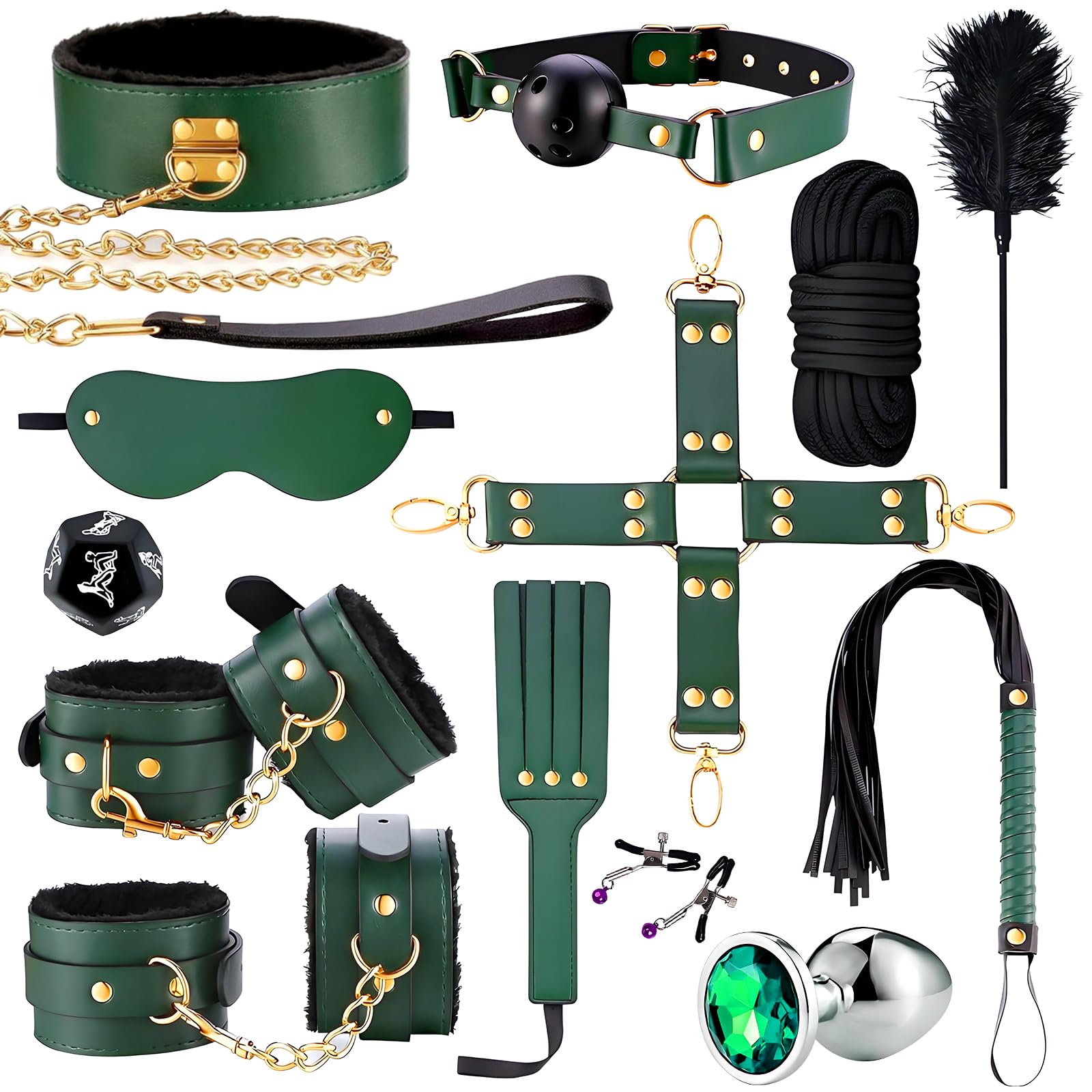 Bondage Set Bett Fesseln Sexspielzeug für Paare 13 Stück BDSM mit Handschellen Fußfesseln Halsband Augenmaske Federkitzler Nippelklemmen Ballknebel Peitsche Paddel für Anfänger Erfahrene Paare