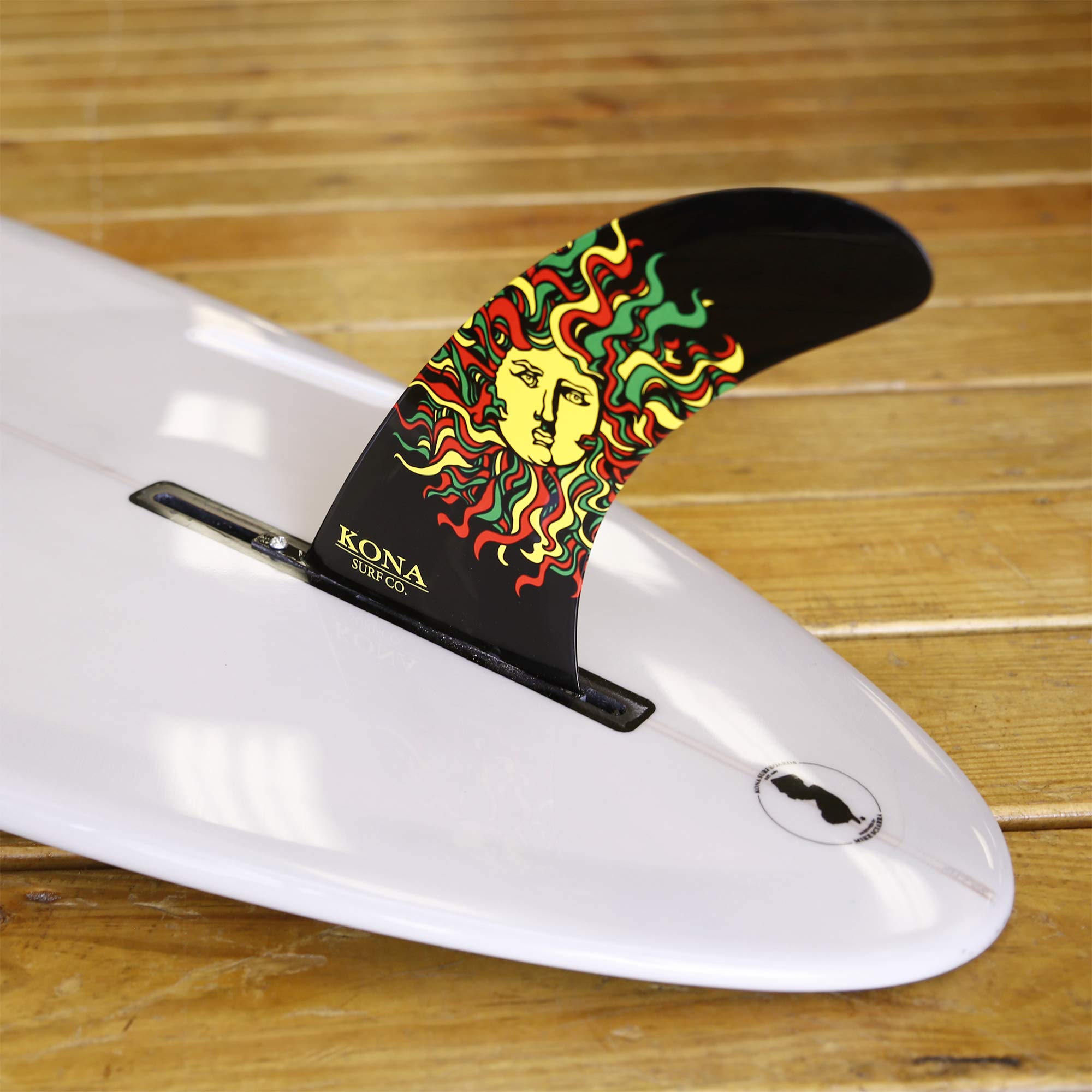 KONA SURF CO. Classic Single Center Fin for Longboard, Surfboard and Paddleboard in Gloss Black Fiberglass/Sun sz:9in