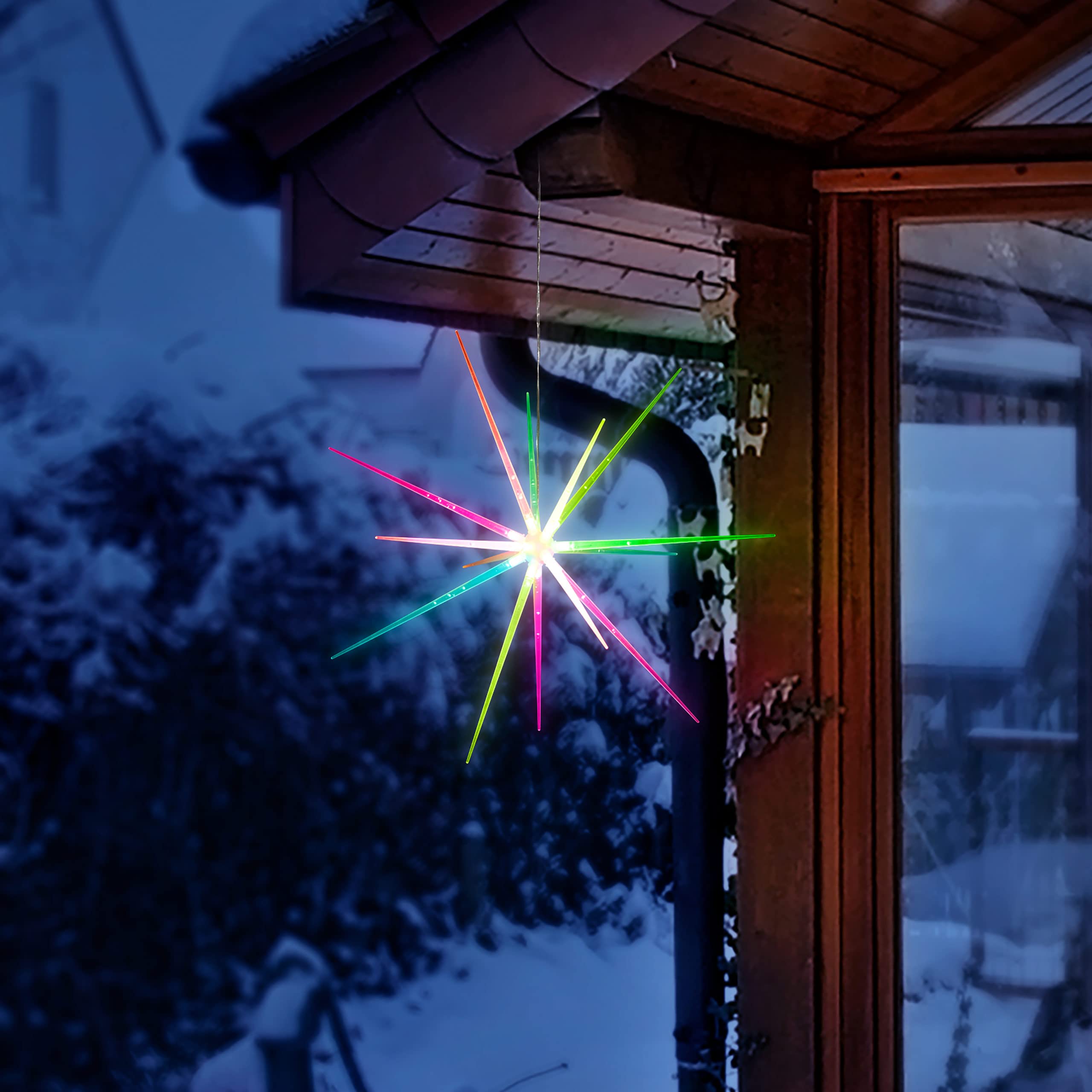 Raburg 3-D Deko-Weihnachtsstern, 14 LEDs in BUNT, blinkend, Auto.  Farbwechsel, ca. 50 cm , 6/18-Timer, batteriebetrieben 4-AA, einfache  Montage, mit Befestigungshaken, inkl. Batterien : Amazon.de: Beleuchtung