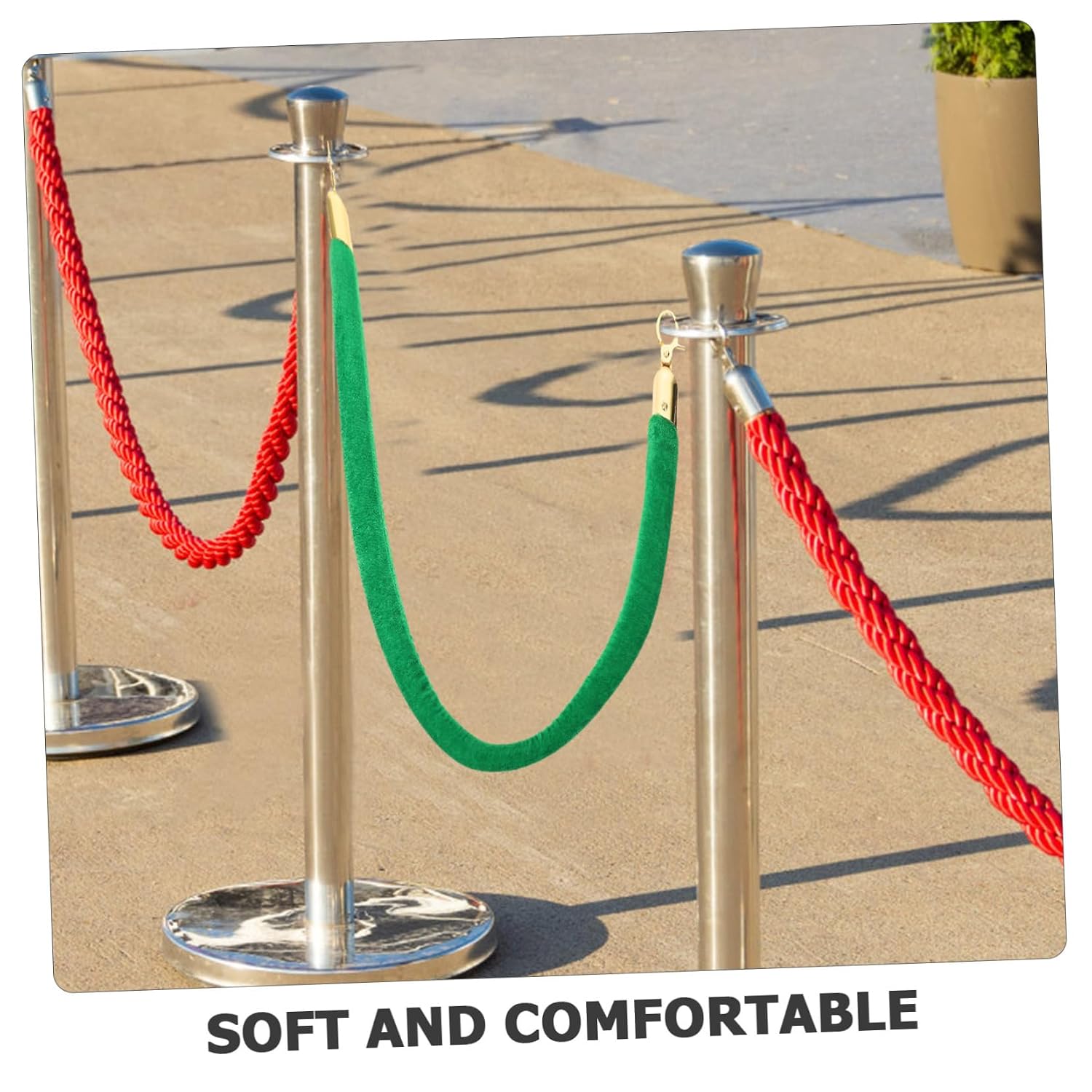 jojofuny Stanchion Rope Barrier Gold Hooks Lanyard for Queue Control Hotels Events and Airports Lint Cloth Material Elegant Green