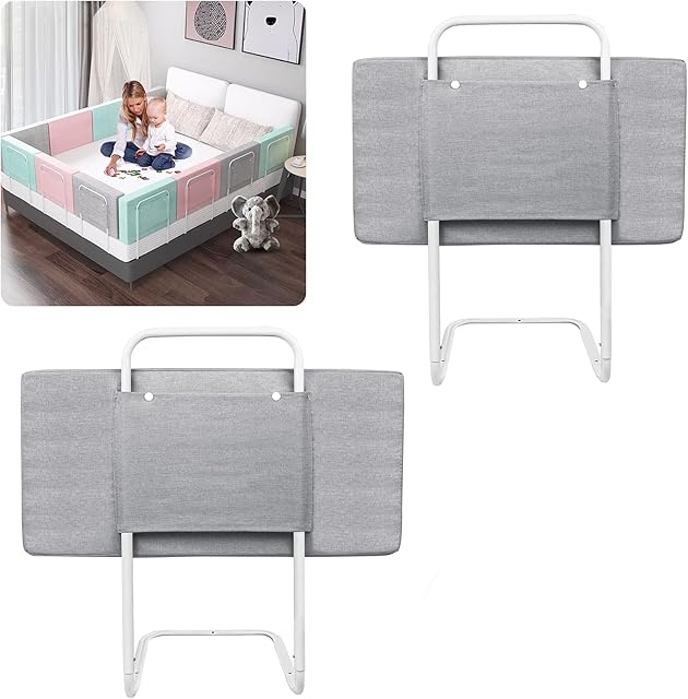 Aufun Bed rail baby bed guard 50 cm, height adjustable cot rail fall protection for bed, 5-hole adjustable side protection, linen grey.