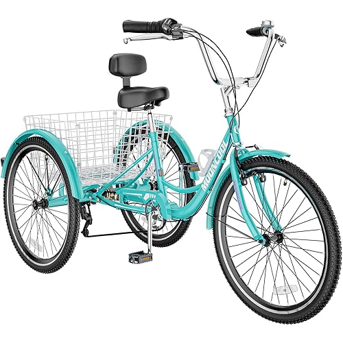 MOPHOTO Adult Tricycles Three Wheel Cruiser Bike 7 Speed, Adult Trikes 24/26 inch Wheels Low Step-Through, Three-Wheeled Bicycles for Women, Men, Seniors