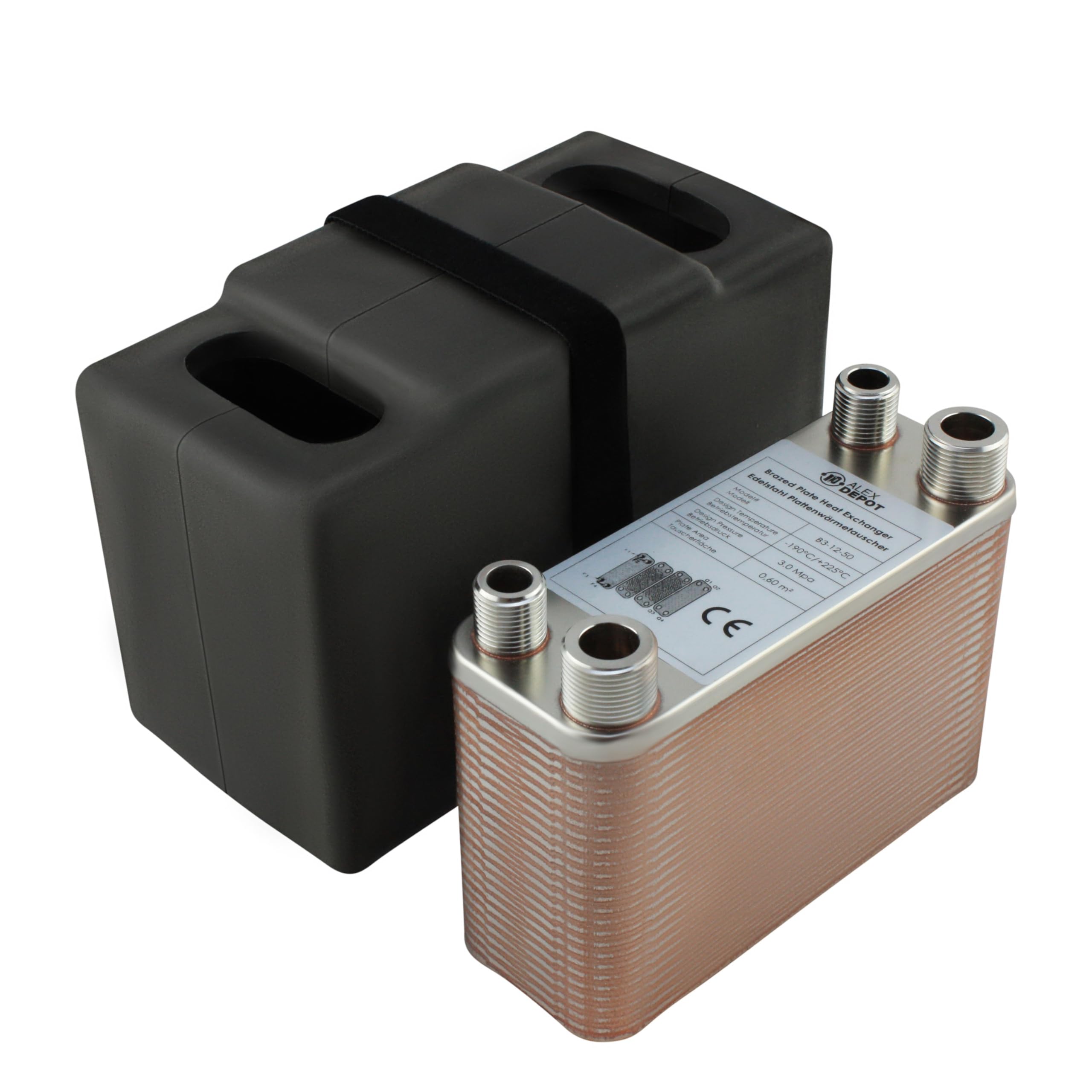 Intercambiador de placas de acero inoxidable + aislamiento B3-12-50 con 2 conexiones de 1/2 y 2 x 3/4 pulgadas. Calefacción solar de 90 kW (PWT+Iso)