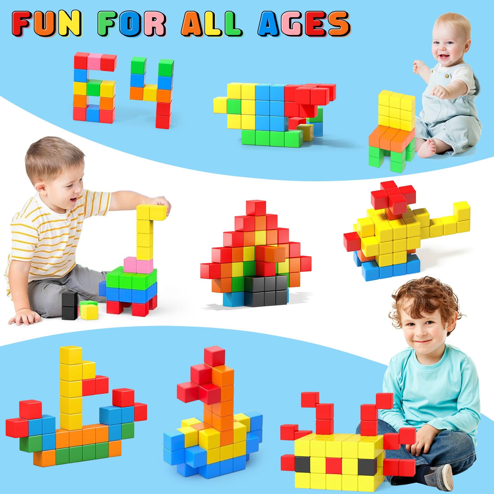 JUQG 96Pcs Bloques de Construcción Magnéticos, 3D Juguetes de Construcción Magnéticos, Juguetes Educativos de Bloques de Construcción, Regalo de Juguete Magnético para Más de 3 Niños y Niñas (96Pcs) — view 6