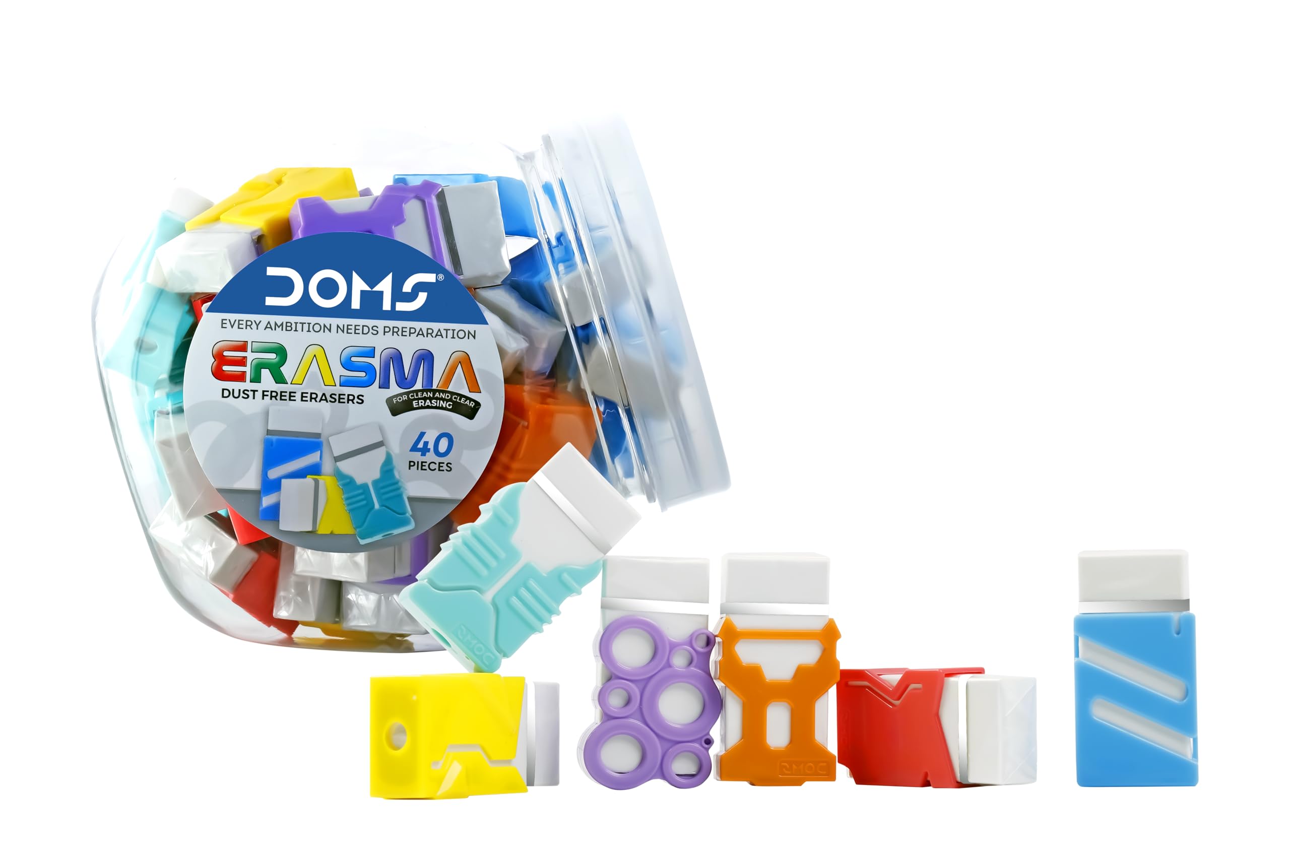 Doms Erasma Color Long Eraser Jar Pack | Non Toxic & Safe for Childrens | Dust Free & Smooth Erasing | for School & Stationery Use | Set of 40 Colorful Erasers-picture-11