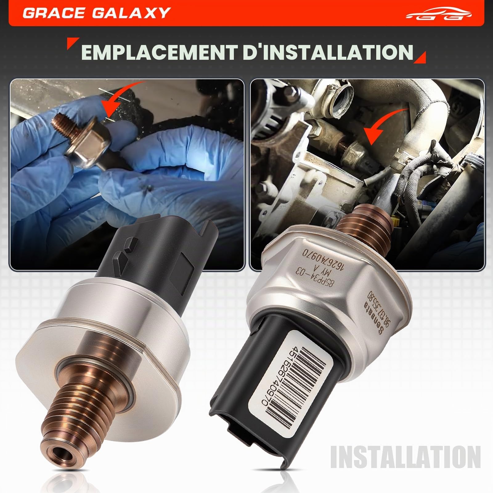 GraceGalaxy Capteur de Pression de Carburant pour C1 C2 C3 C4 C5 Dispatch Nemo Xsara Picasso, 107 1007 206 207 3008 307 308 407 5008 Bipper Expert Partner 9658227880 1920GW 1,4 L 1,6 L HDI