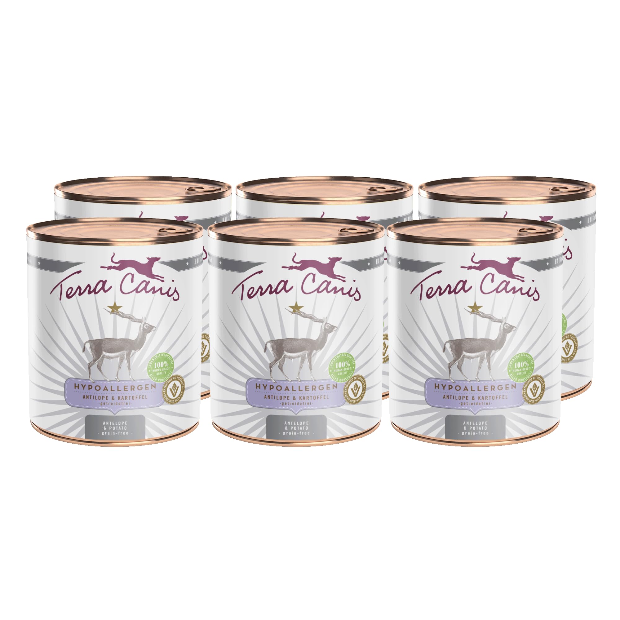 Terra Canis Antilope, cibo umido ipoallergenico per cani, 6x800g | Materie prime di qualità alimentare al 100%, una sola fonte proteica animale, ipoallergenico, senza cereali e glutine