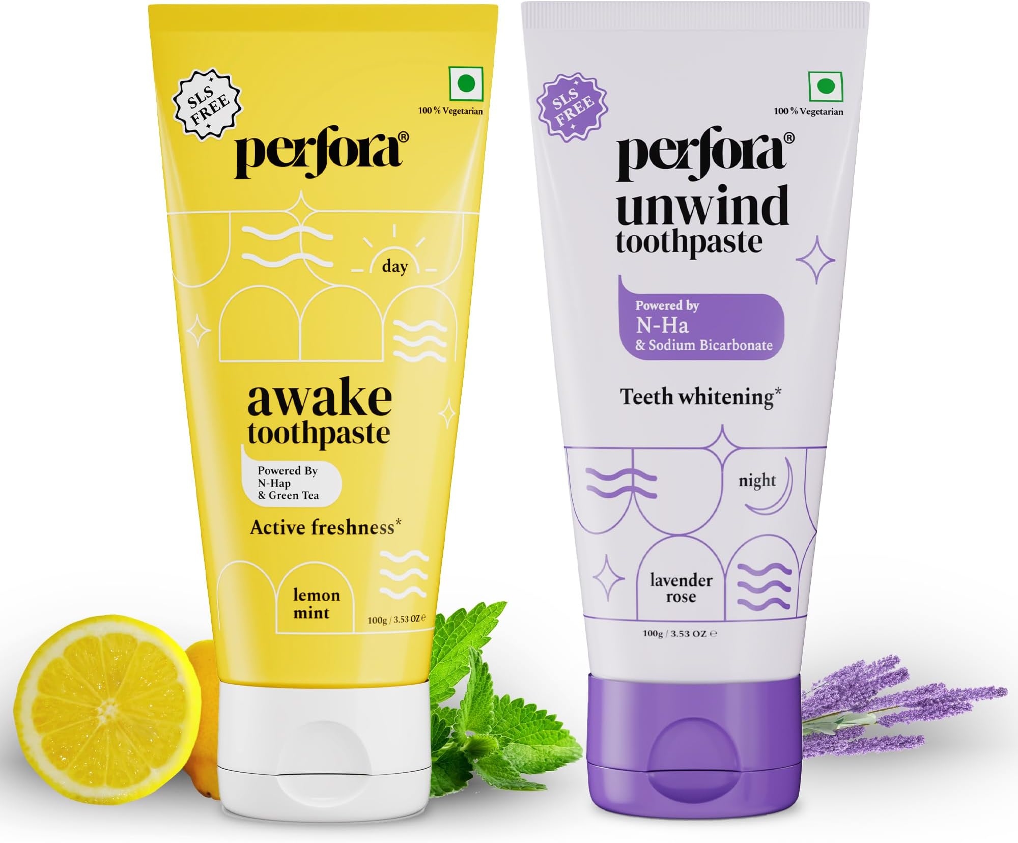 Daily Routine Oral Care Combo: Awake & Unwind Toothpaste For Active Freshness, Cavity Prevention & Teeth Whitening | Fluoride & SLS Free Tooth paste For Adults & Kids | 200 g (100 g x 2)