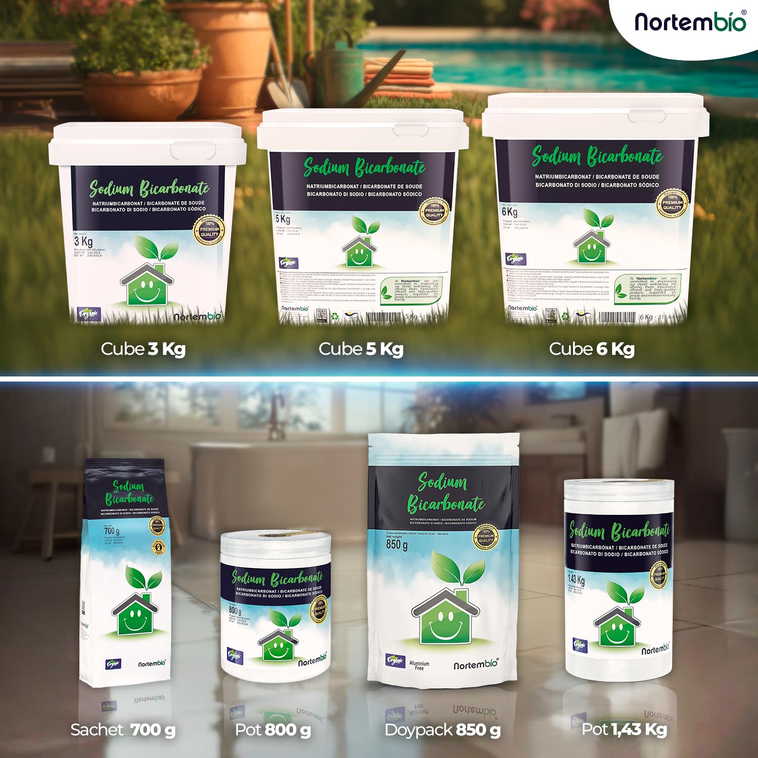 Nortembio Bicarbonate de soude 2 x 6 kg - Apport biologique d'origine naturelle - Bicarbonate de sodium sans aluminium - E-book avec utilisations de nettoyage incluses