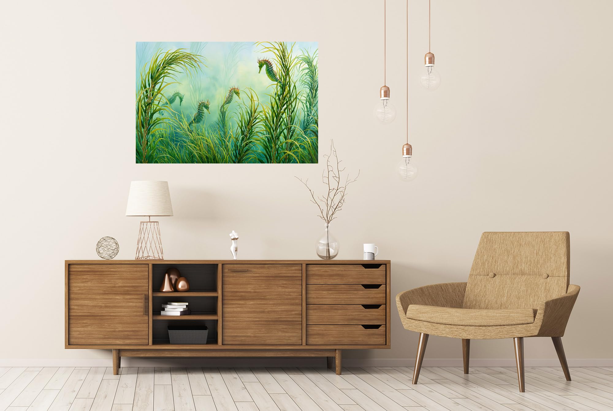 islandburner Póster premium de caballito de mar de ensueño en el mar de algas, mural para salón para amantes de la naturaleza, gran formato