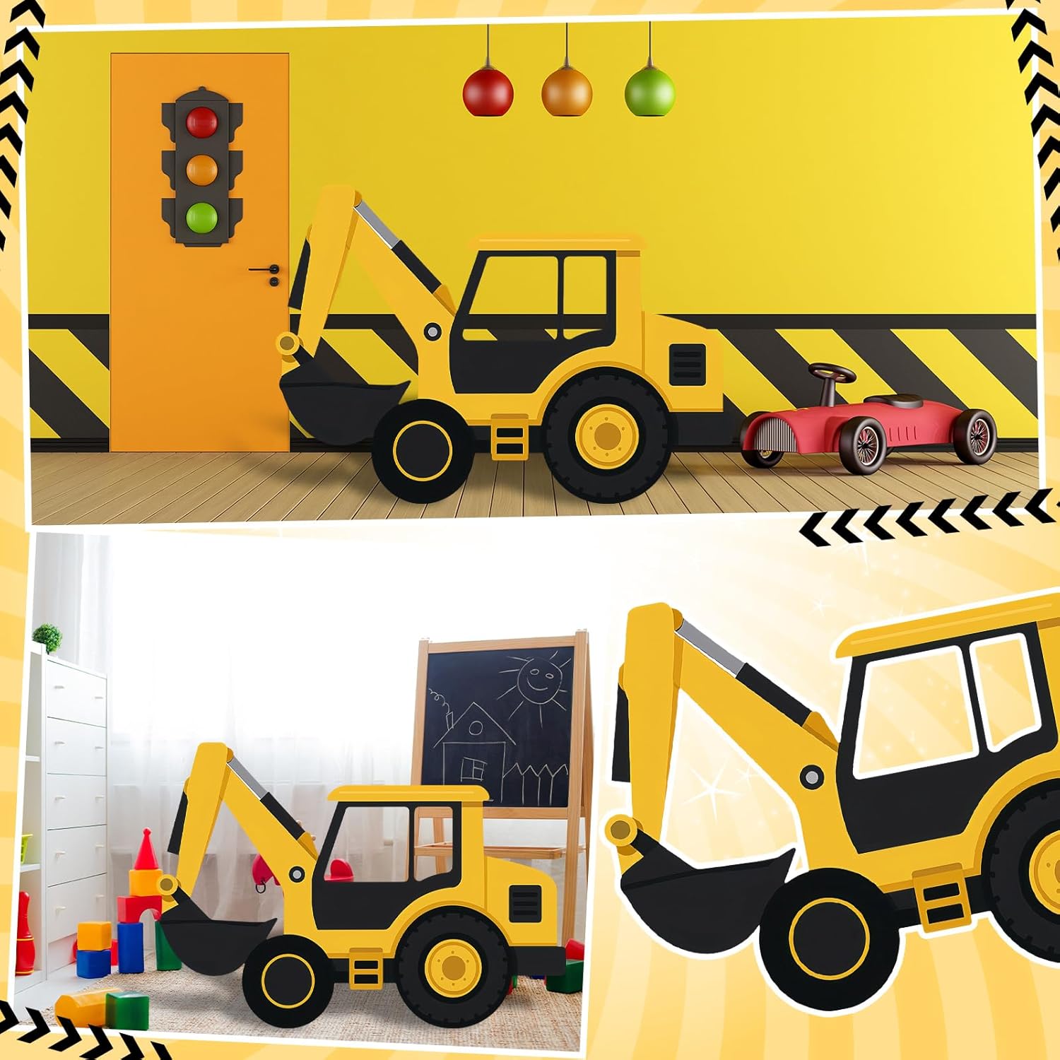 Excavator Truck Cardboard Cutout Standup Construction Party Backdrop Decorations Tractor Photo Booth Props Backdrop for Birthday Wedding Baby Shower Holiday Celebration Decoration