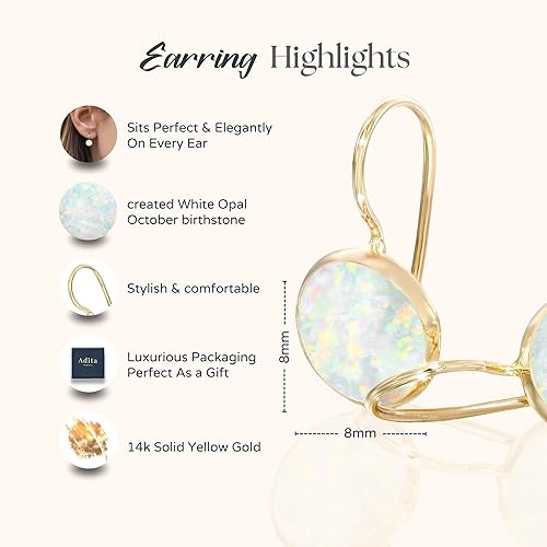 Miniatura 24 de 14k Solid Yellow Gold Gemstone Earrings - Birthstone Earrings - 8mm Dangle Earrings, Dainty Gemstones Earrings, Bridal Handmade Wedding Jewelry Gift