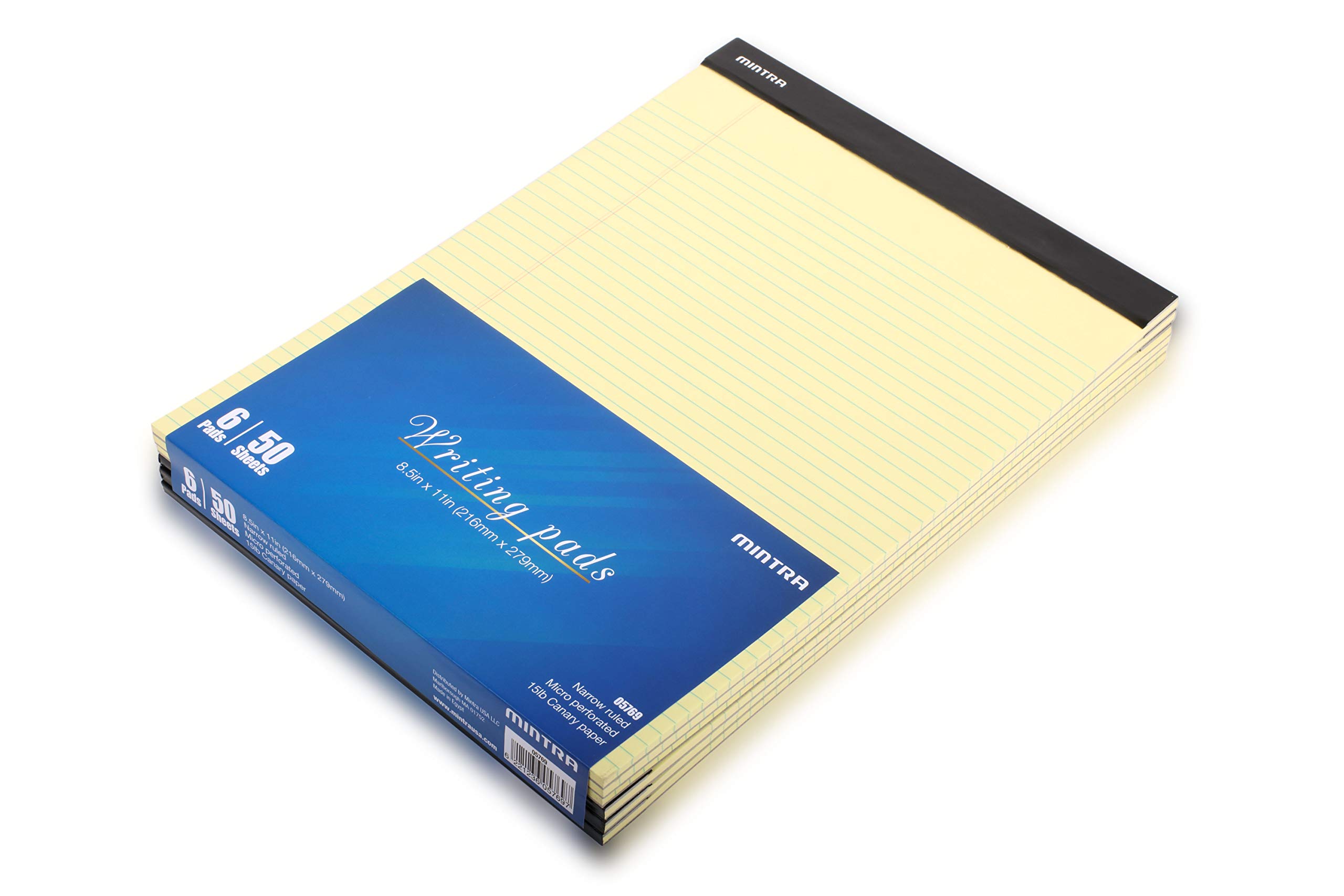 Mintra - Bloc-notes da ufficio, 50 fogli per blocco, carta micro perforata, per scuola, università, ufficio, lavoro, professionale 8.5in x 11in (Narrow Ruled) Basic 6pk (Canary)