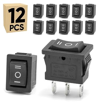 12-Pack Rocker Toggle Switch, ON/Off/ON SPDT 3Pin Heavy Duty 10A Boat Switches for Home Car Marine Boat, KCD1-103, Black