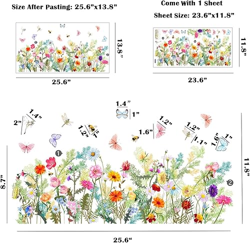 Miniatura 2 de Adhesivos de pared con diseño de mariposas y flores, PVC de doble cara de primavera floral de mariposa anticolisión, calcomanías extraíbles para