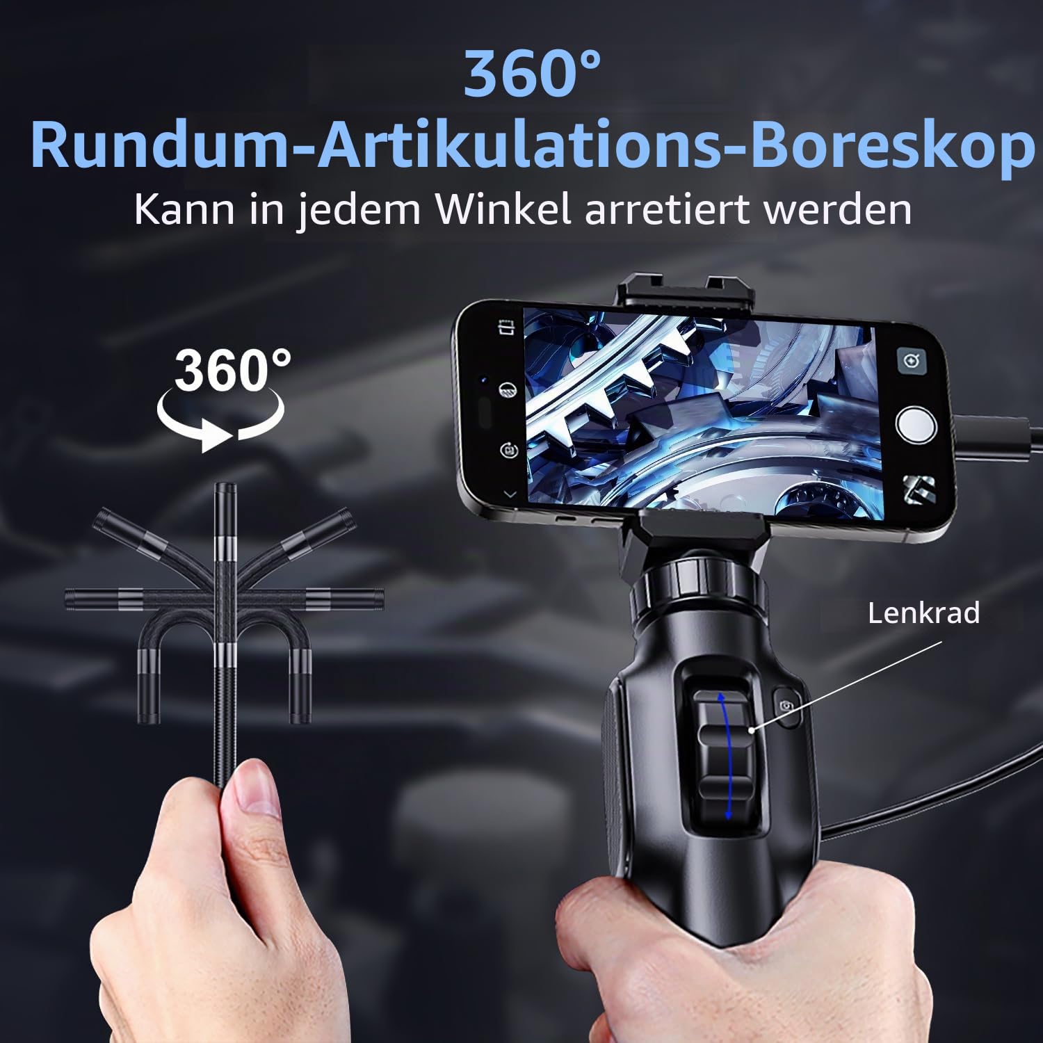 AOPICK Endoskopkamera mit Licth, AOPICK 360°1080P HD Drehbar Inspektionskamera IP67 Wasserdichtes Rohrkamera Kanal Endoskop Kamera mit 8LEDs (1M)