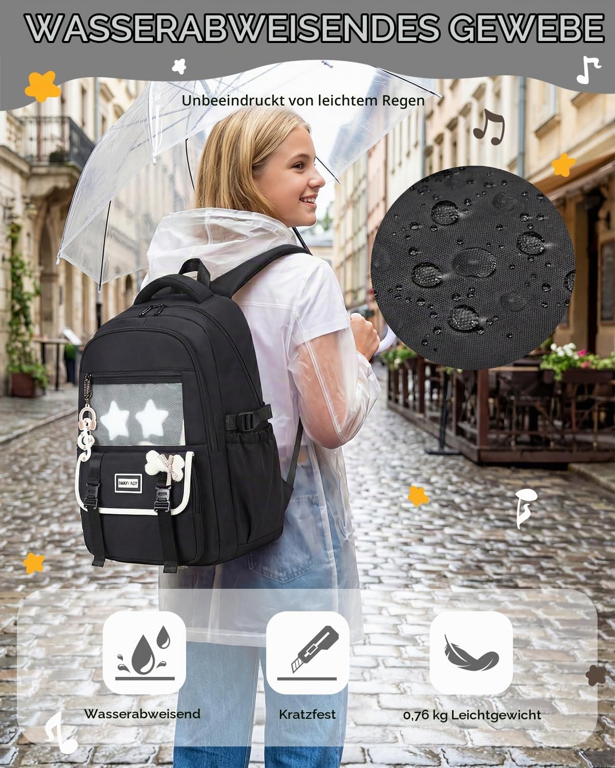 Amythe Schulrucksack Mädchen Teenager 3. - 9. Klasse für Schule, Reisen