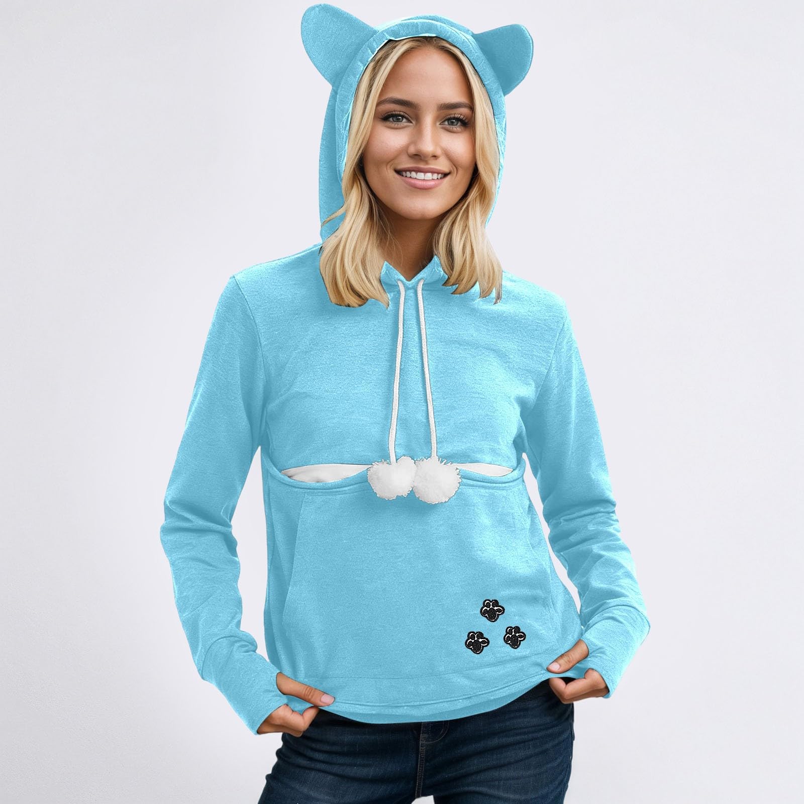 Sudadera con Capucha de Invierno con Bolsillos Grandes, Jersey de Forro Polar Acogedor, Top Informal para la Temporada de otoño