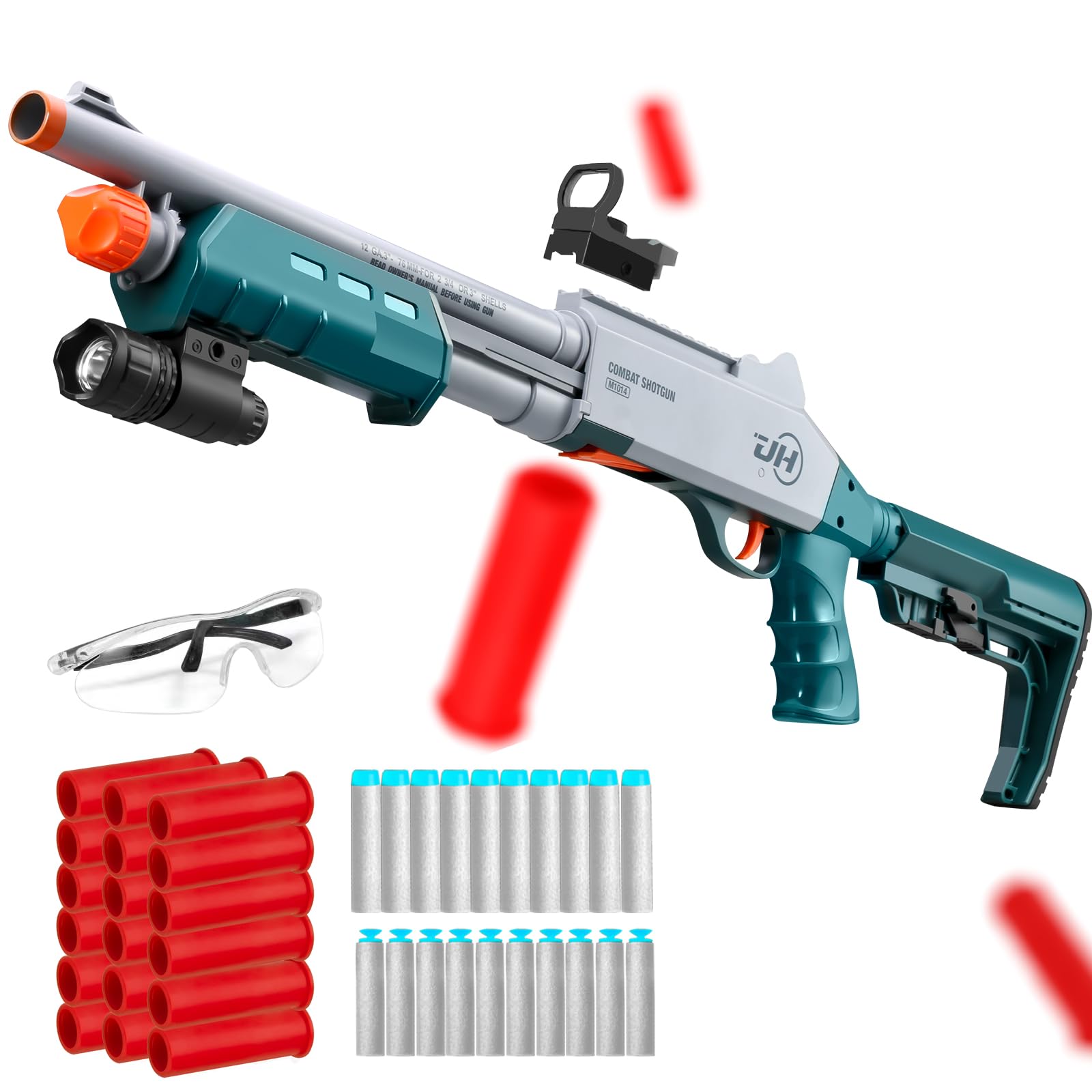 Safe Toy Double Barrel Gun for Boy with Ejecting Shell Soft Bullets,Realistic Model Shotgun Toys Foam Blaster Play Gun Toy with Soft Bullet Look Real Hunting Action for Children (Shotgun_Green)