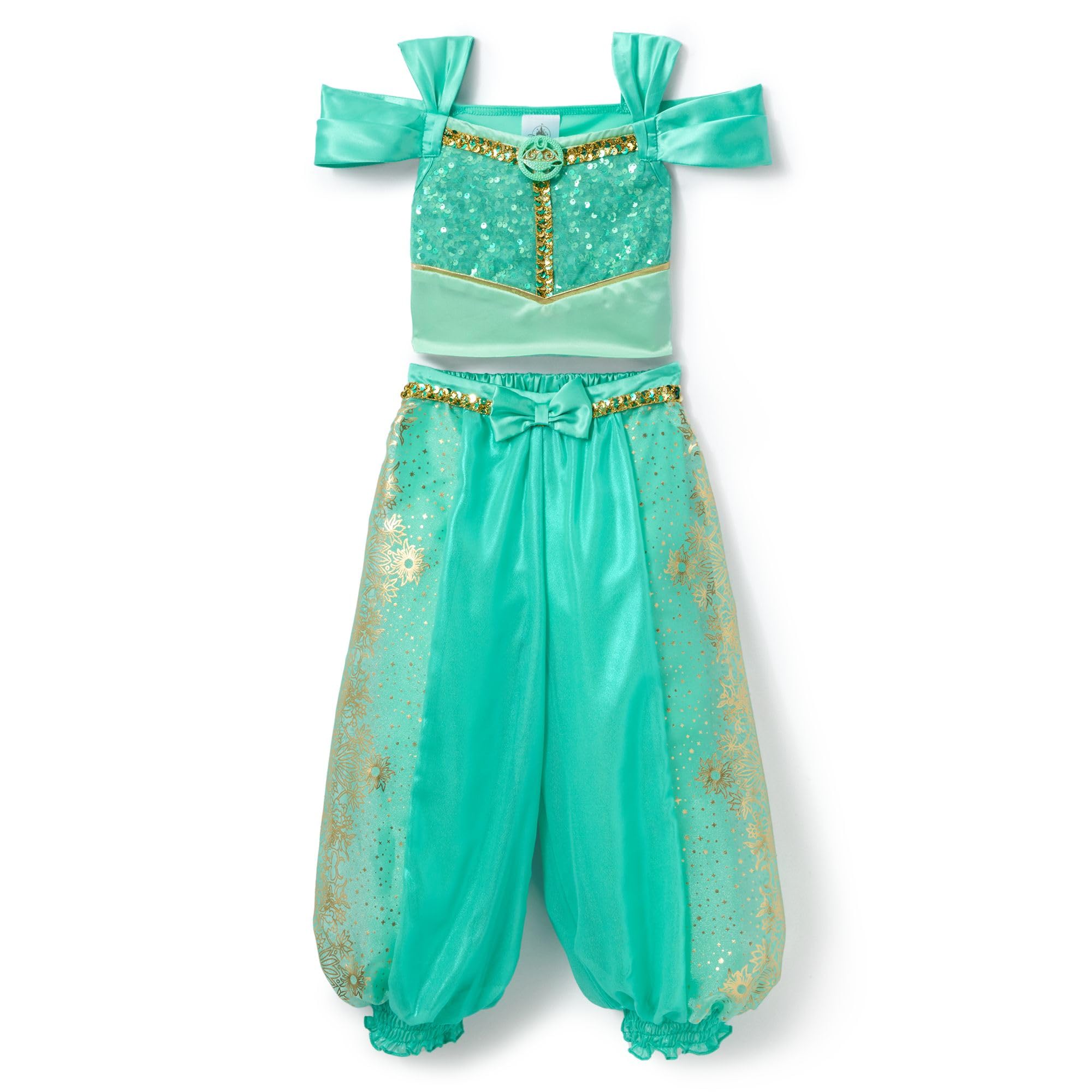 Disney Store Official Jasmine Costume for Kids Aladdin, Turquoise Trousers and Top Set for Parties Roleplay & Halloween, 5-6 Years Old