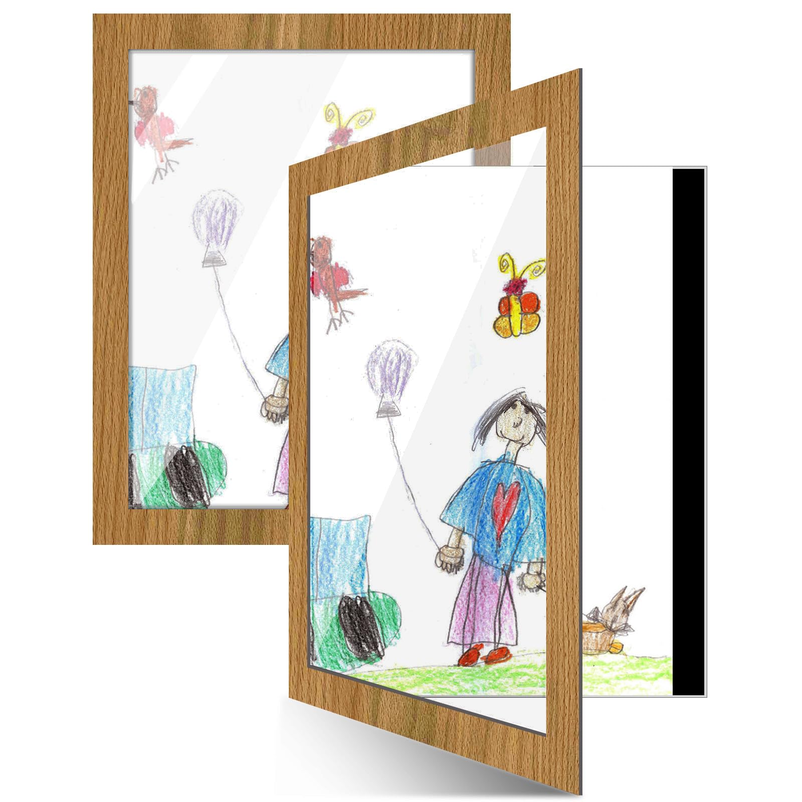 JUOIFIP2 Pack 8.5x11 Magnetic Picture Frames,Front Opening Kids Art Frame,Burlywood Artwork Display Floating Frame for Wall,Adhesive Photo Frame for Home and Office