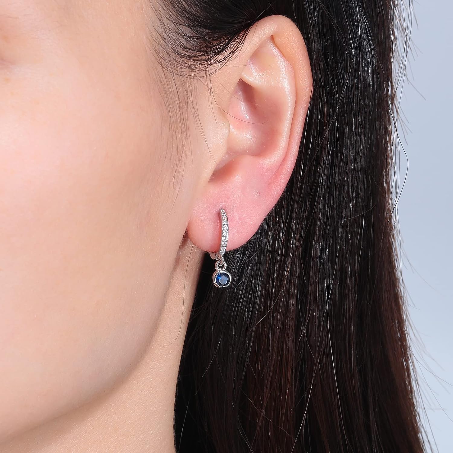 CiNily Small Dangle Hoop Earrings for Women Girls,14K White Gold Mini Huggie Hoop Earrings Hypoallergenic Diamond Drop Earrings Dainty Cute Cubic Zirconia Dangle Hoops Jewelry Gifts - Image 2